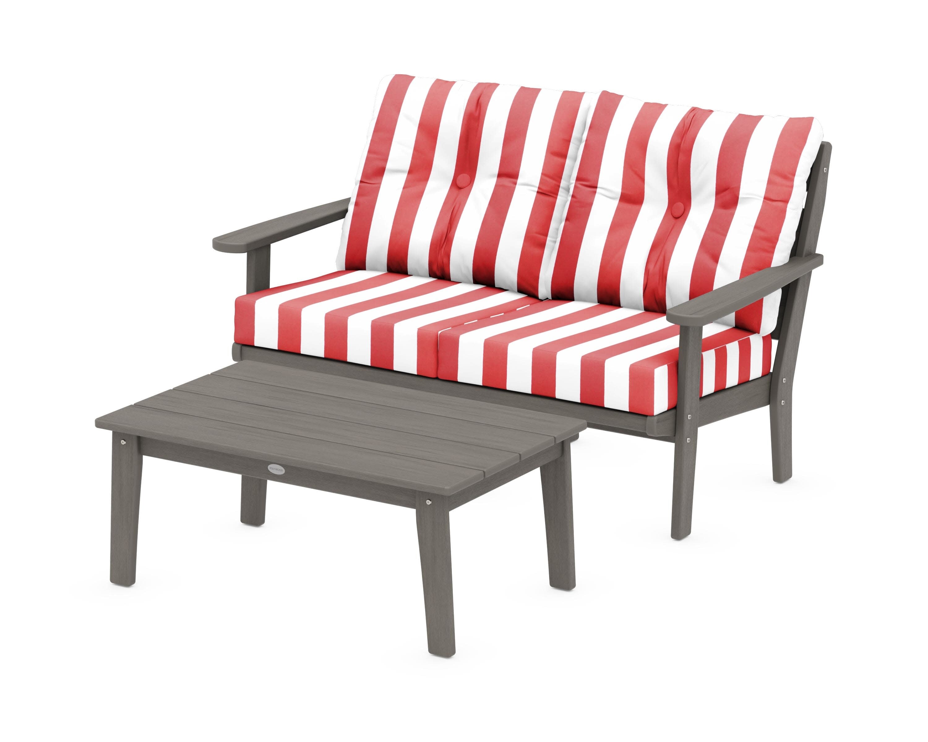 Lakeside 2-Piece Lounge Loveseat Set in Driftwood / Cabana Stripe Crimson