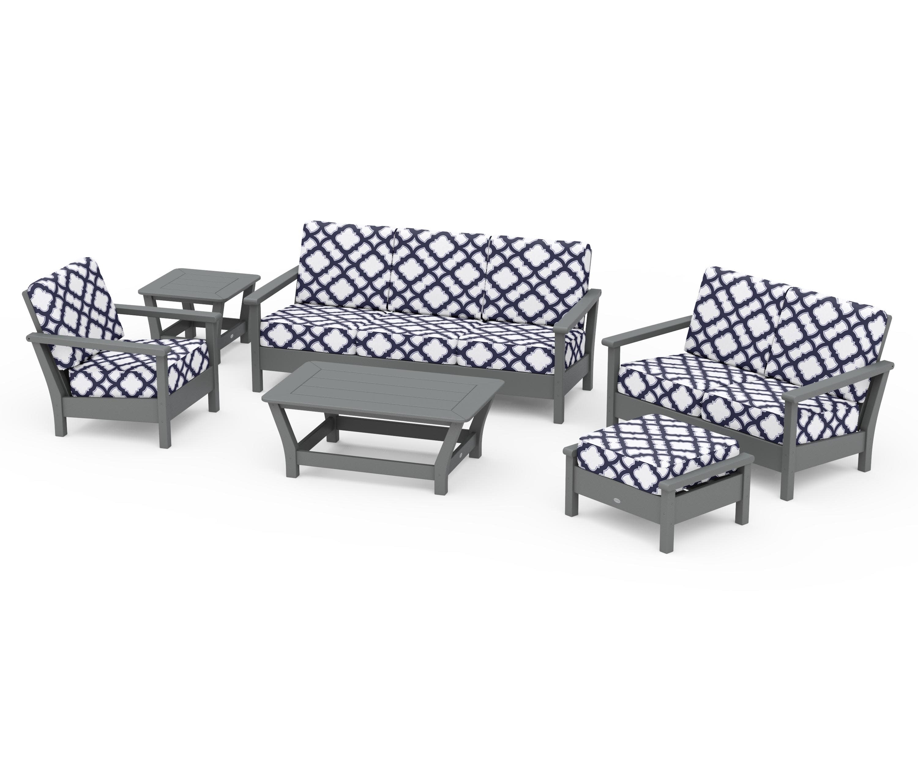 Harbour 6-Piece Outdoor Living Set in Slate Grey / Trellis Navy