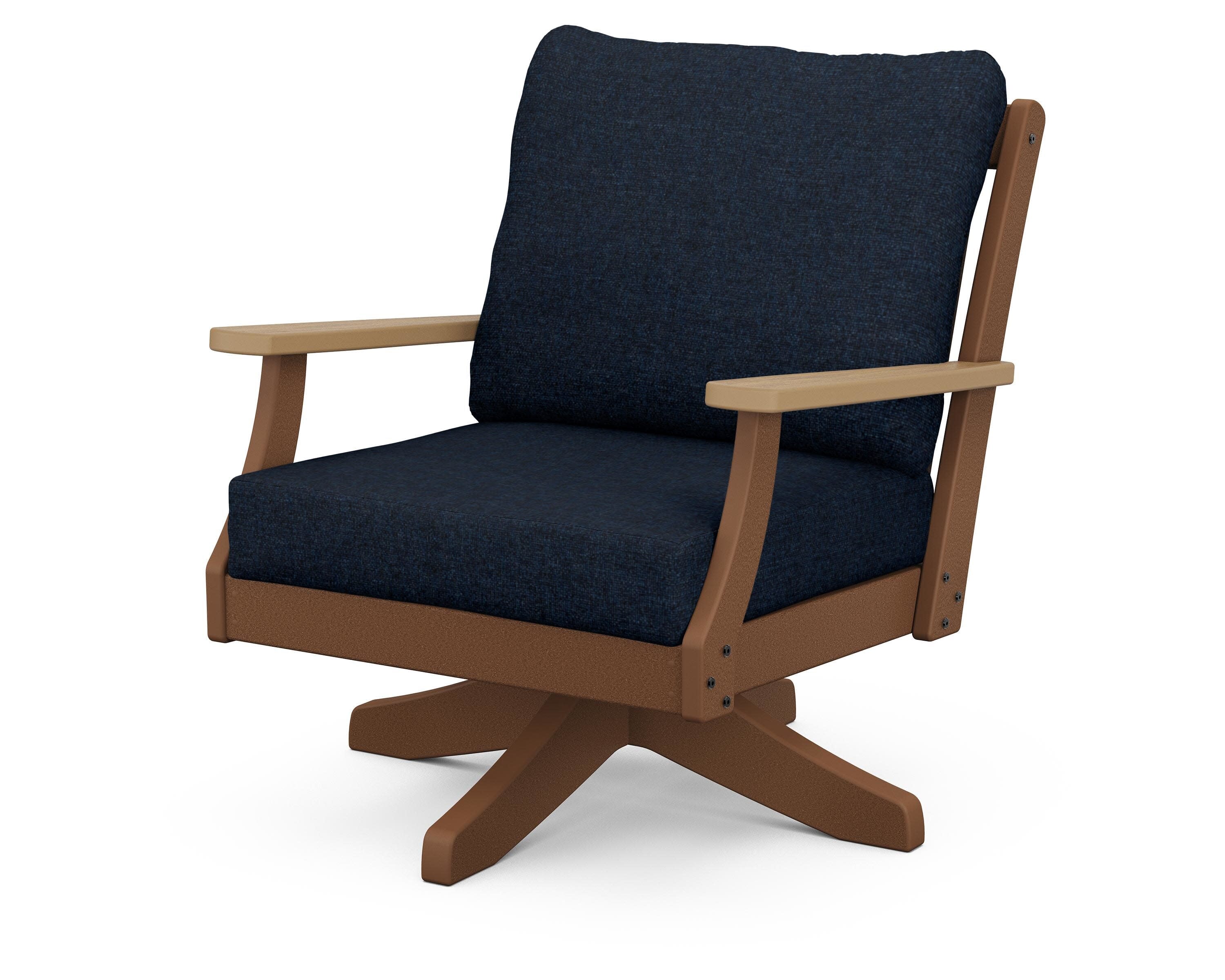 Braxton Deep Seating Swivel Chair in Teak / Natural / Marine Indigo
