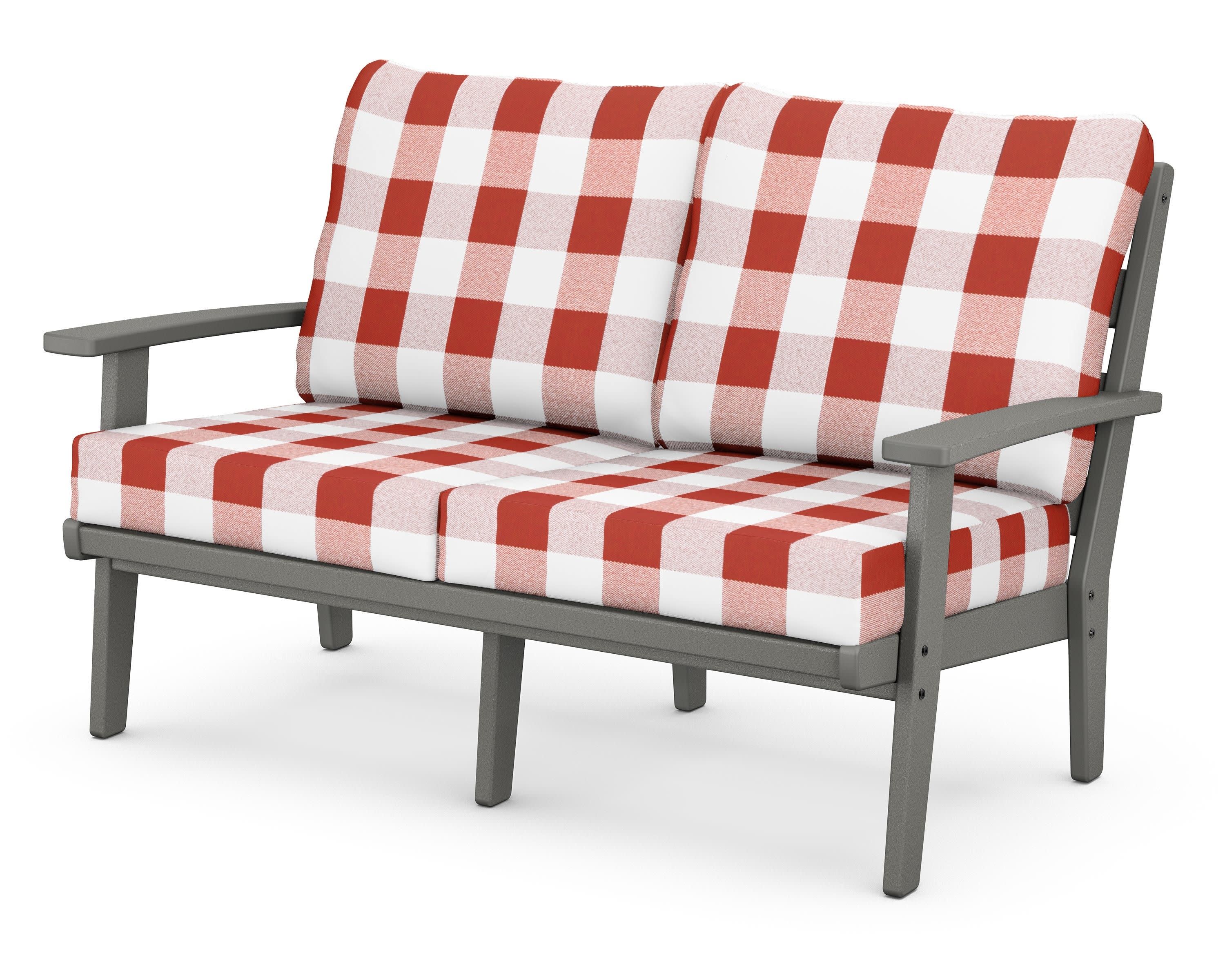 Grant Park Deep Seating Loveseat in Slate Grey / Buffalo Plaid Crimson