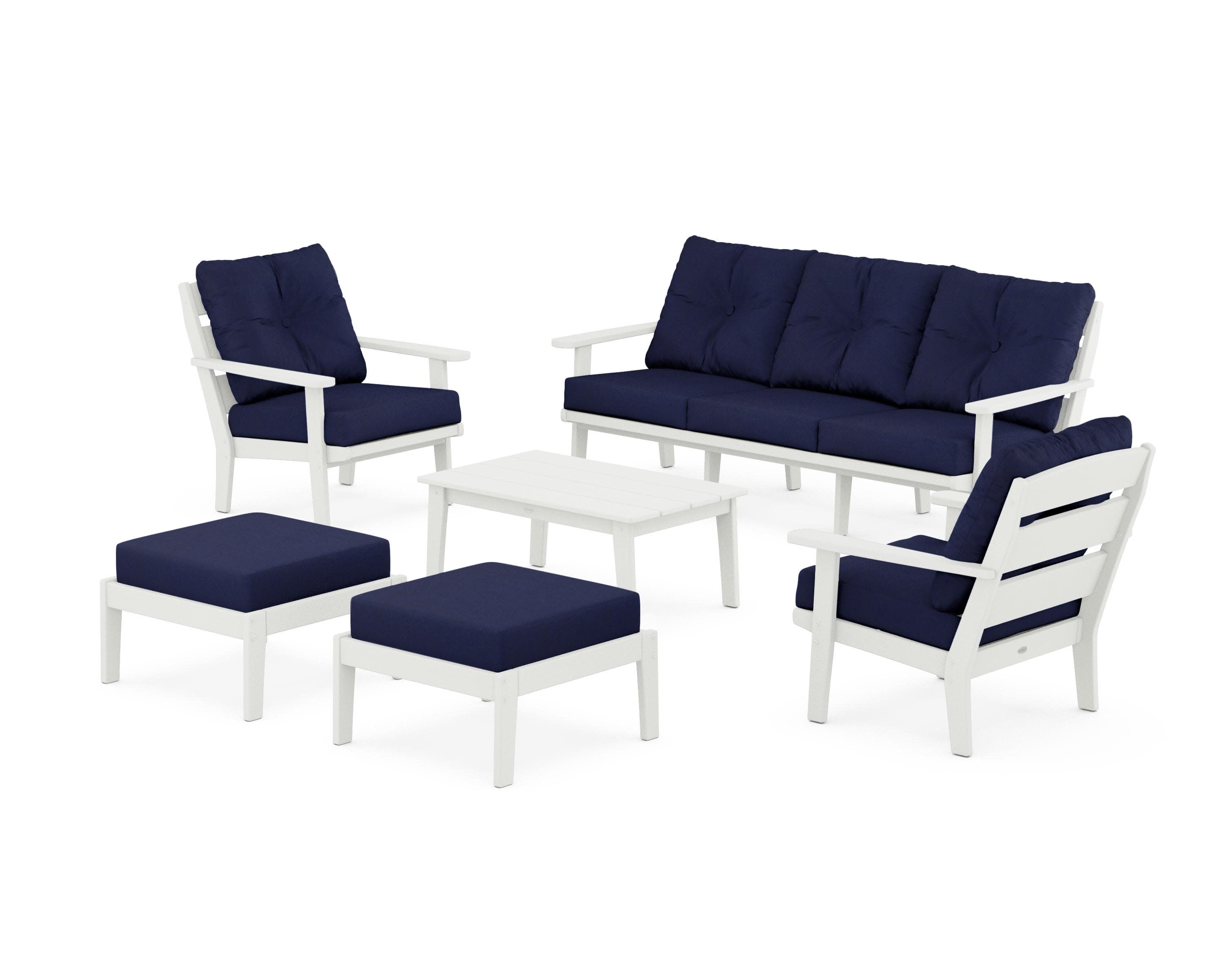 Lakeside 6-Piece Lounge Sofa Set in Vintage White / Navy