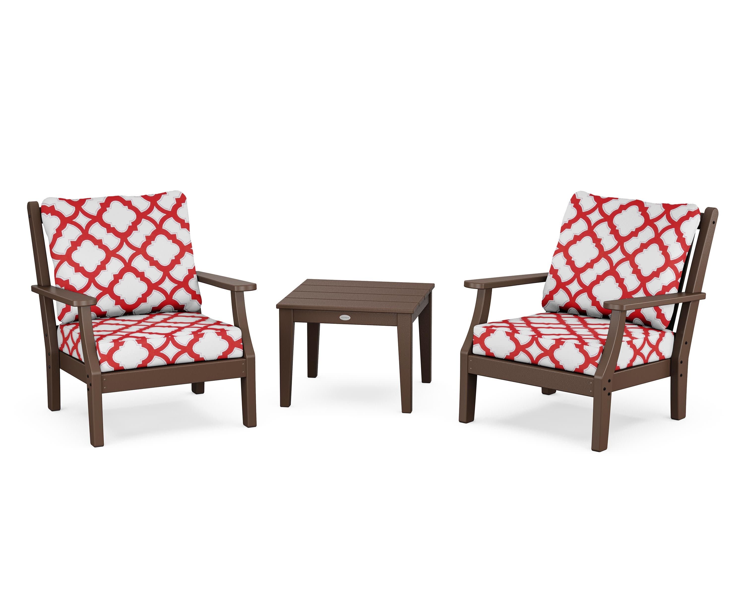 Wovendale 3-Piece Deep Seating Set in Mahogany / Trellis Crimson