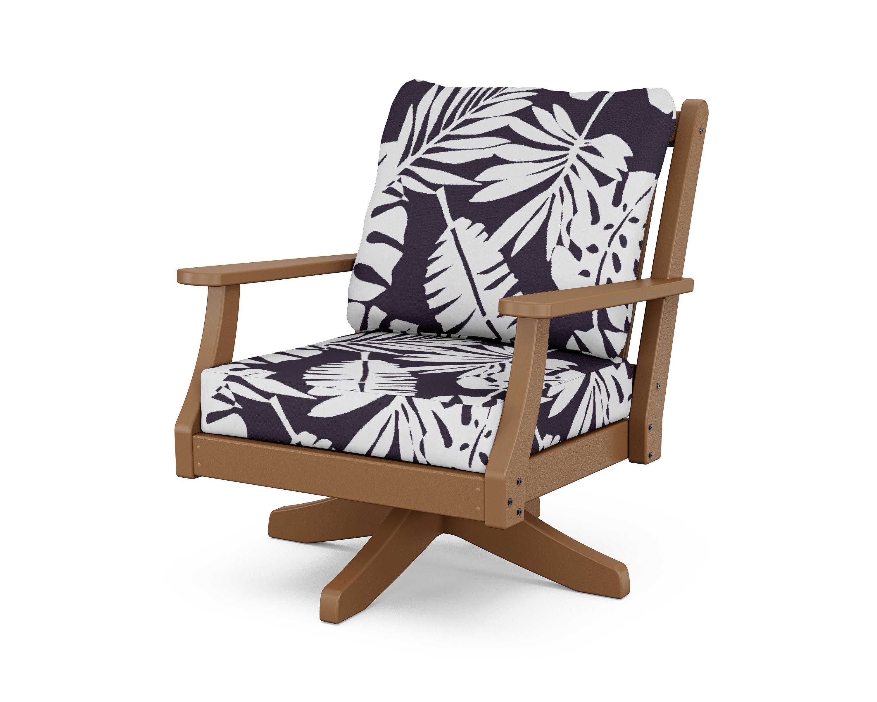 Wovendale Deep Seating Swivel Chair in Teak / Leaf Navy