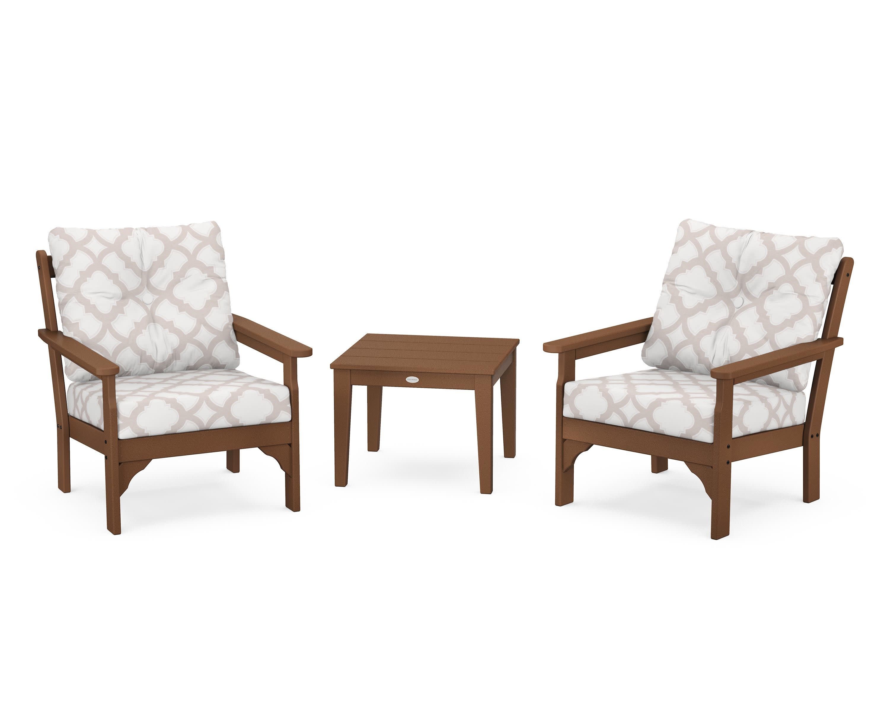 Vineyard 3-Piece Deep Seating Set in Teak / Trellis Dune Burlap