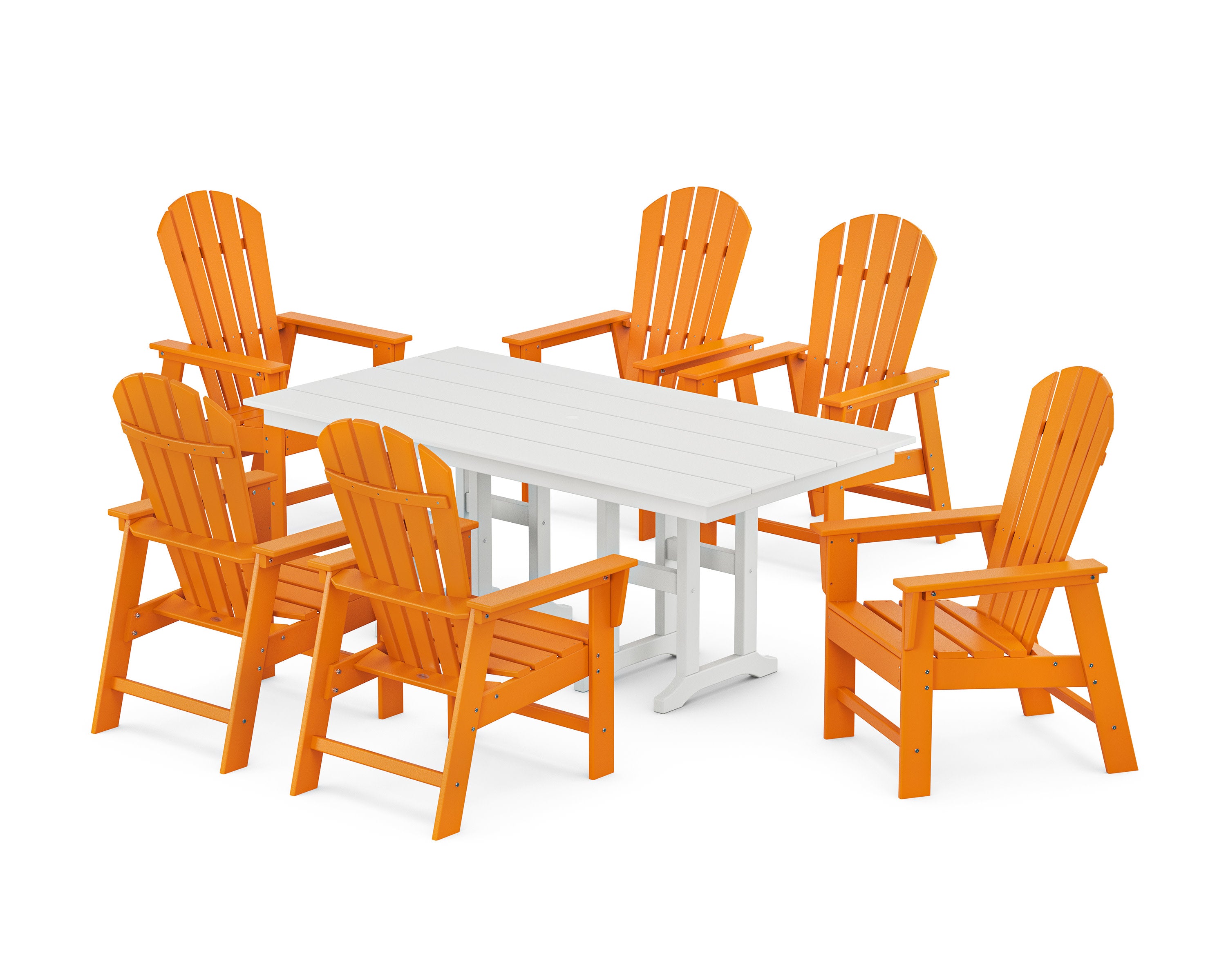 South Beach 7-Piece Farmhouse Dining Set in Tangerine / White