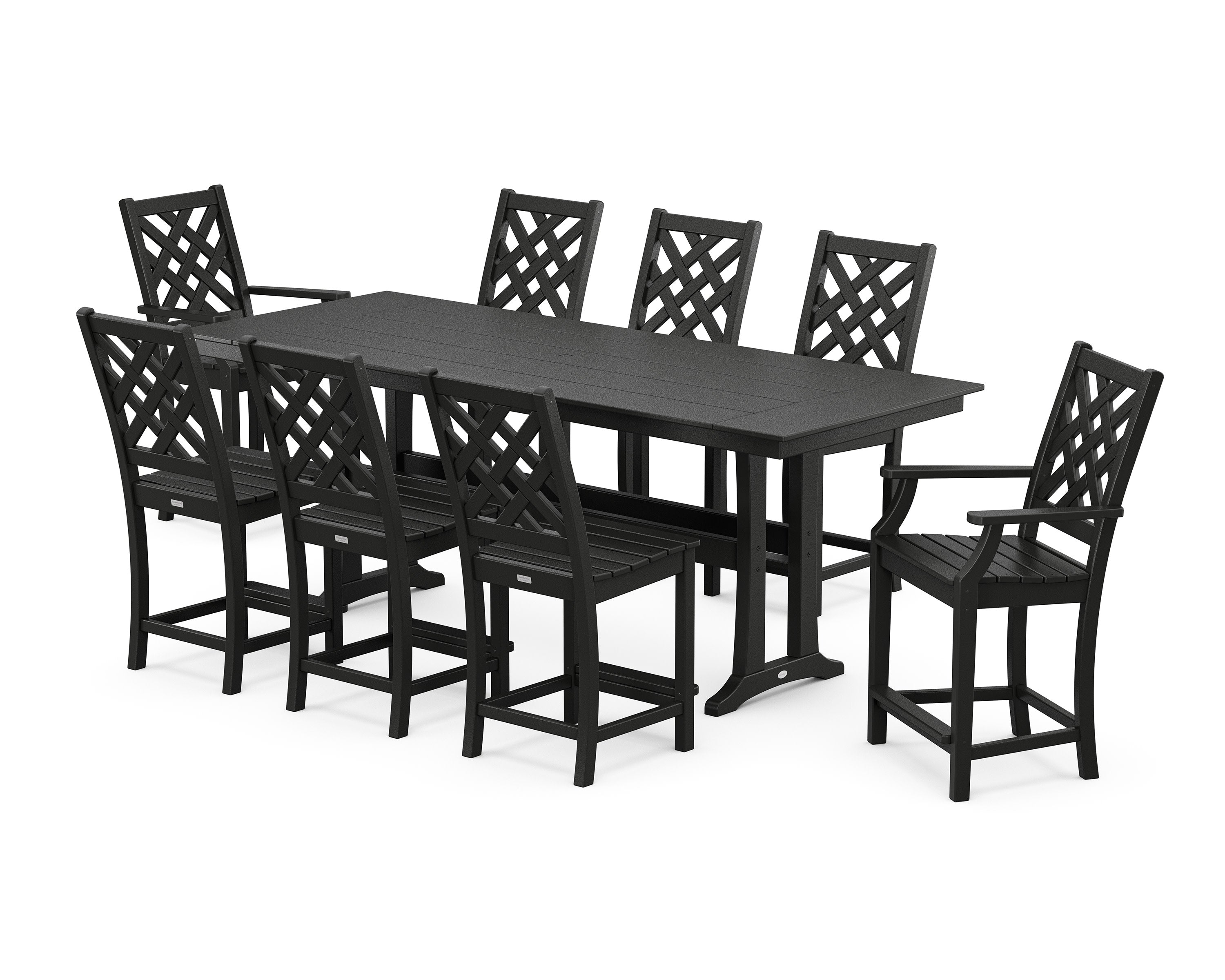 Wovendale 9-Piece Farmhouse Counter Set with Trestle Legs in Black