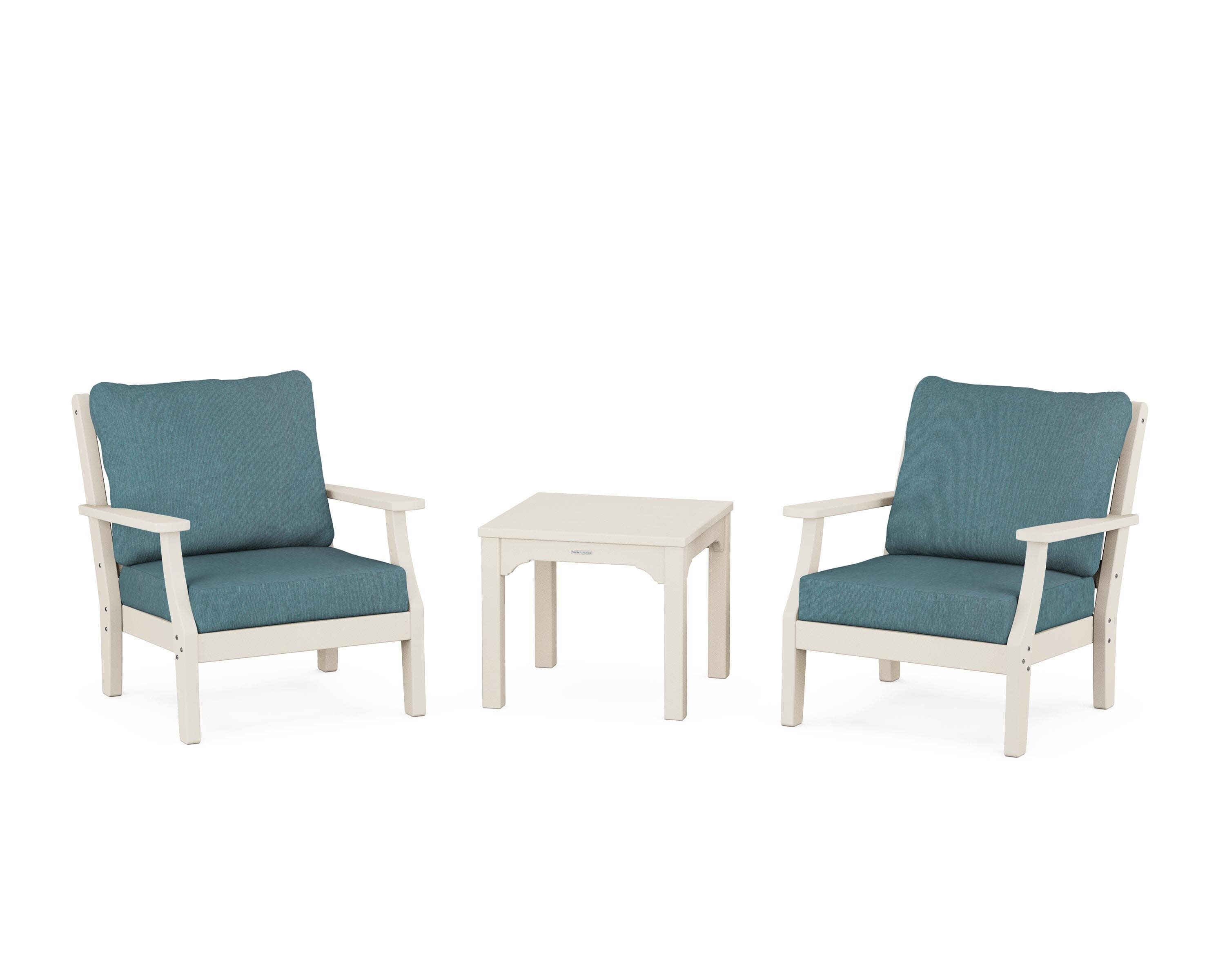 Chinoiserie 3-Piece Deep Seating Set in Sand / Ocean Teal