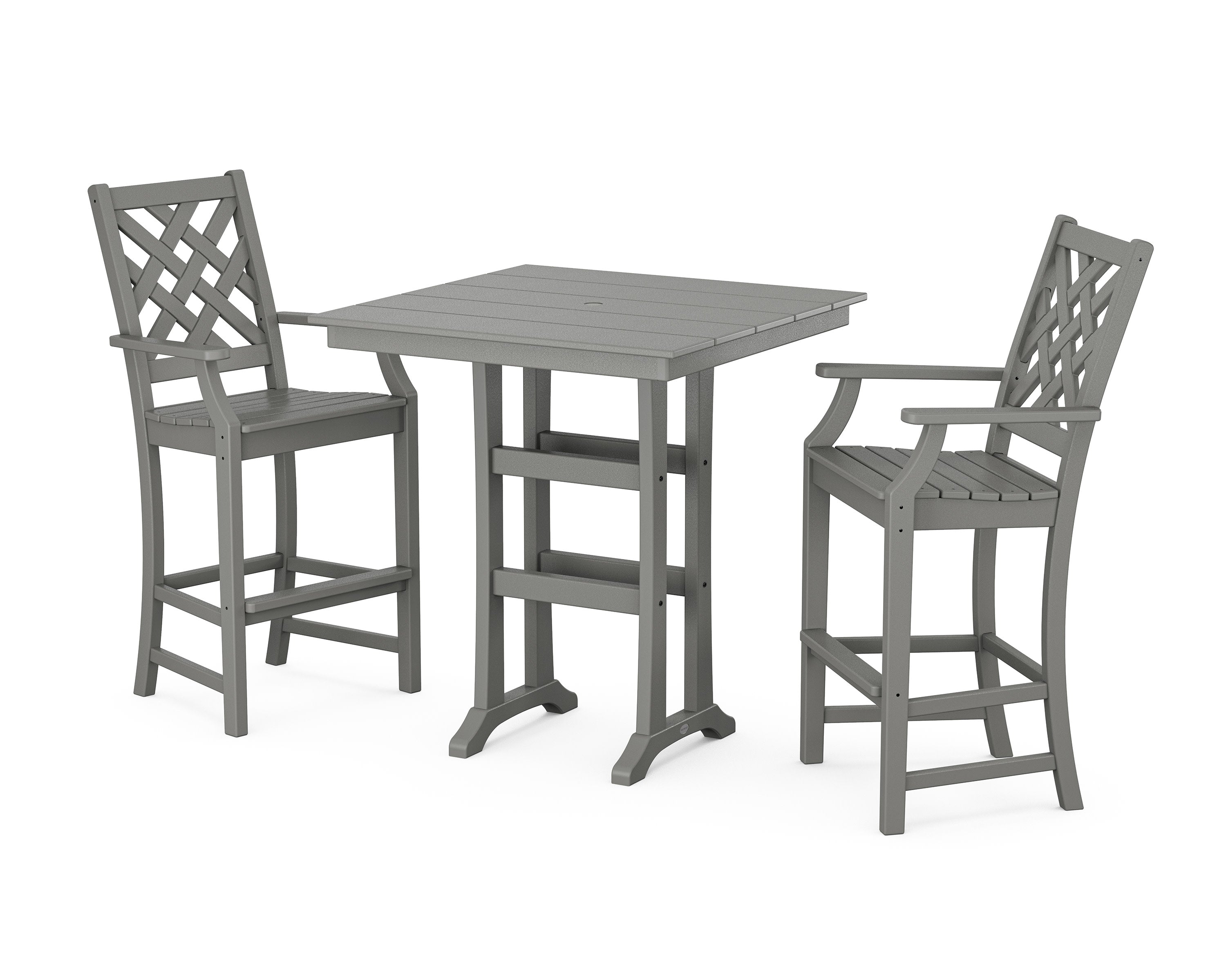 Wovendale 3-Piece Farmhouse Bar Set with Trestle Legs in Slate Grey