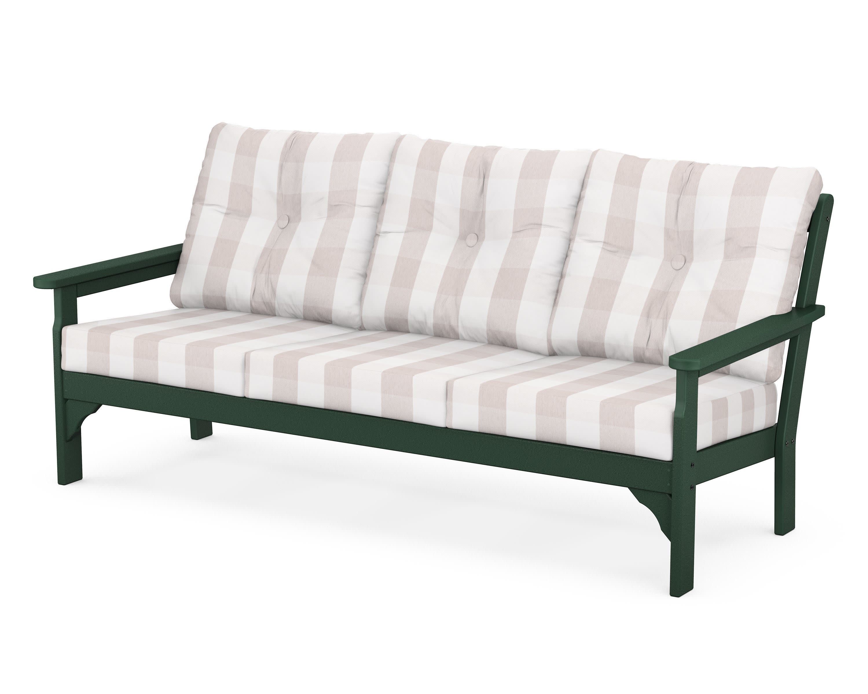 Vineyard Deep Seating Sofa in Green / Buffalo Plaid Dune Burlap