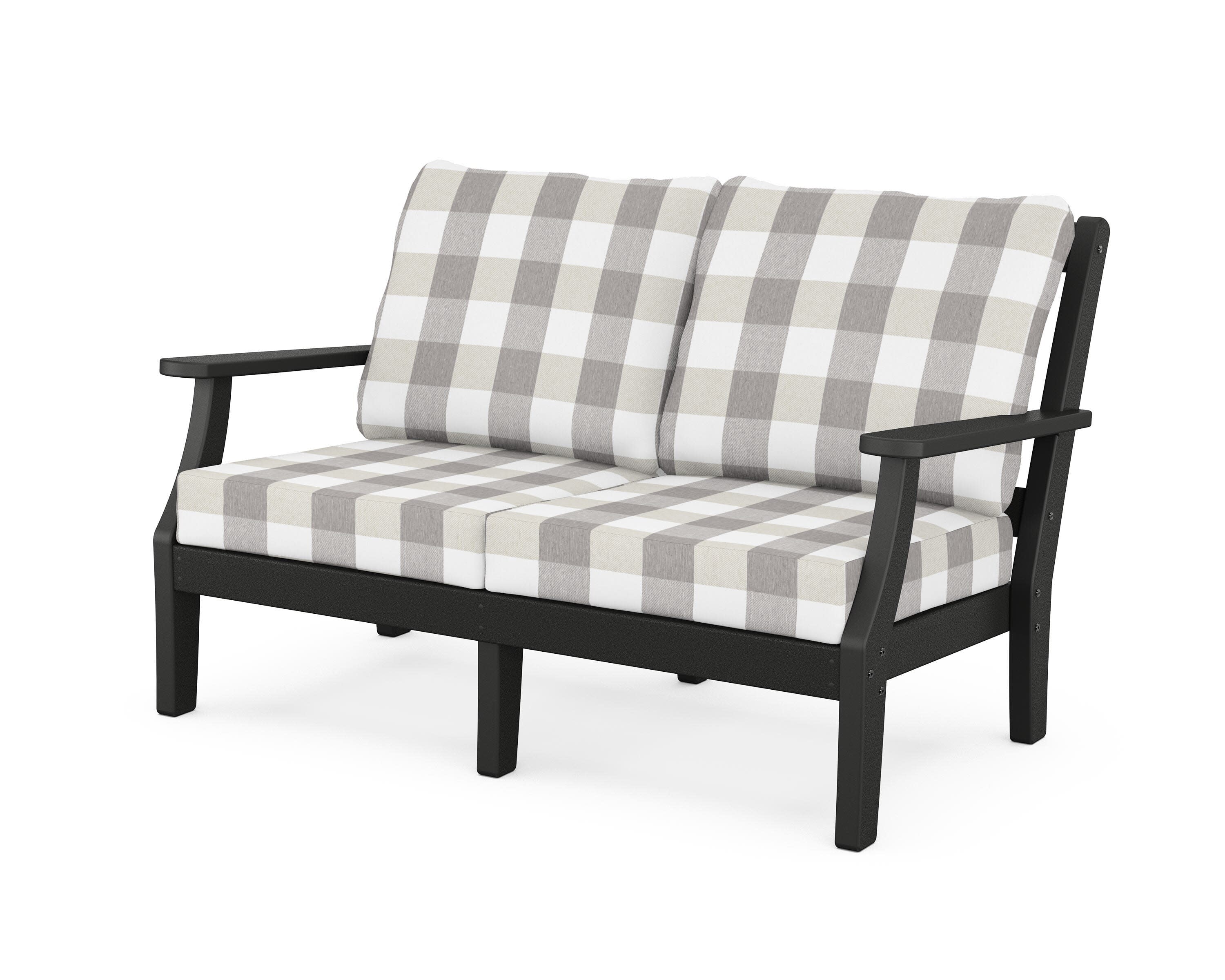 Chinoiserie Deep Seating Loveseat in Black / Buffalo Plaid Grey Mist