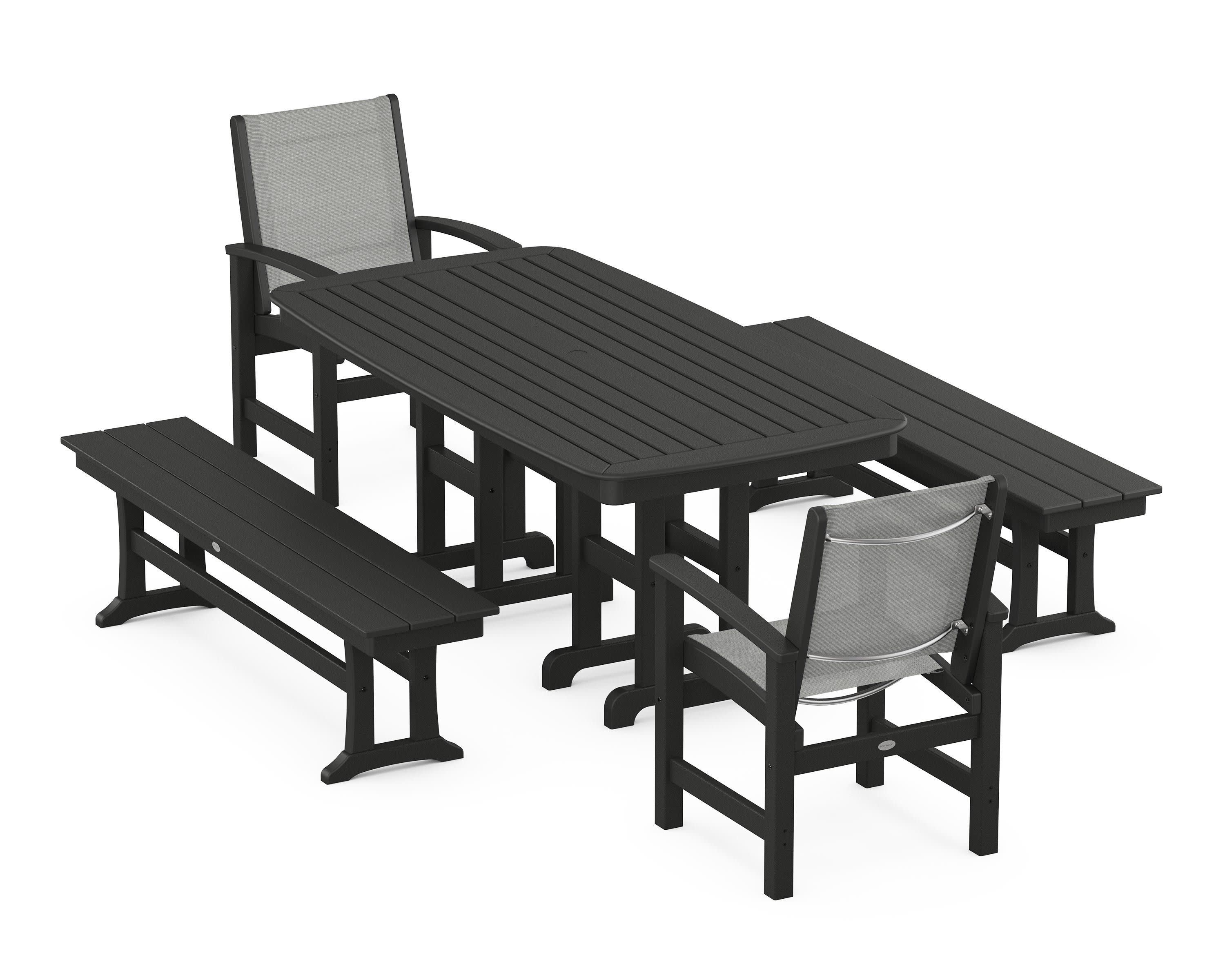 Coastal 5-Piece Dining Set in Black / Metallic Sling