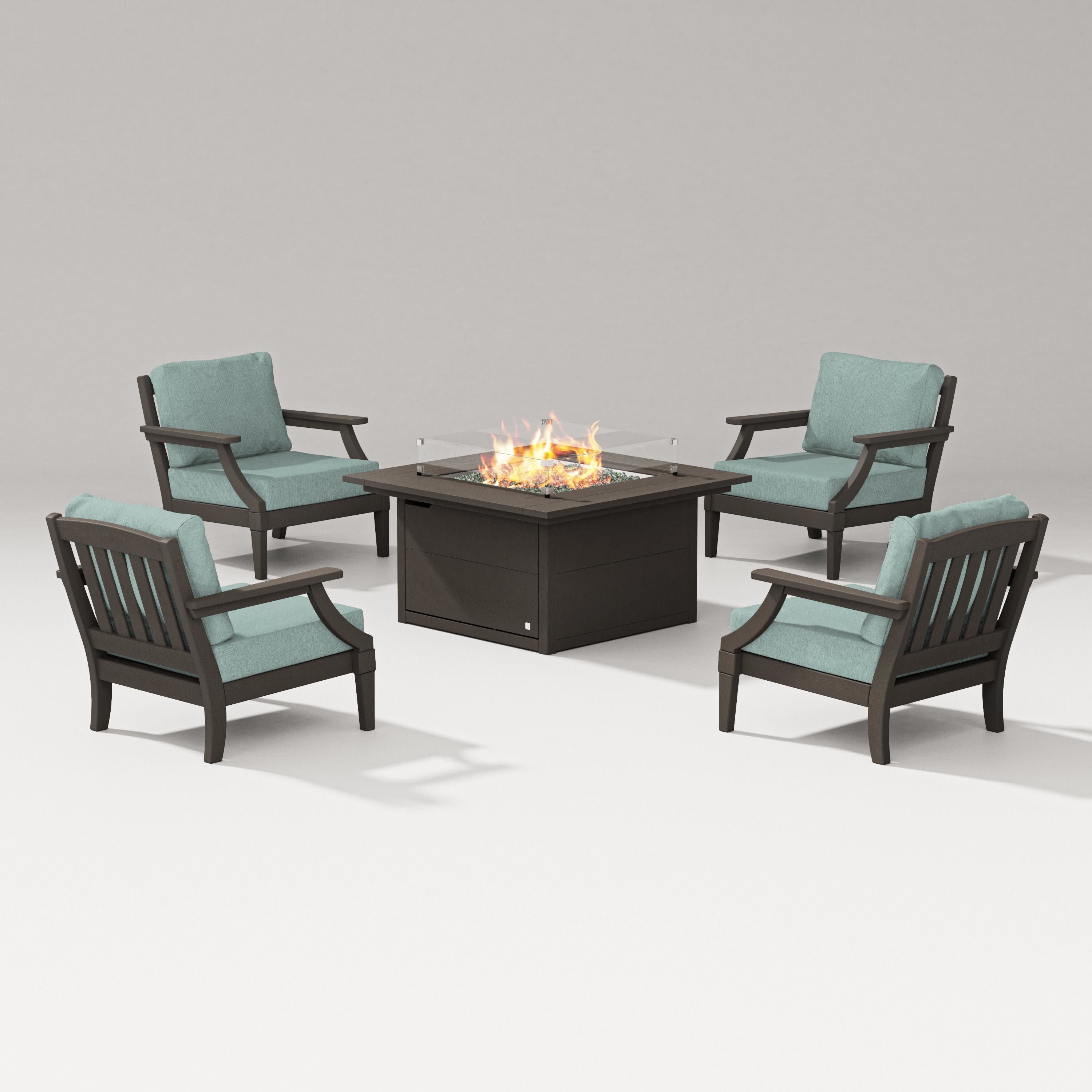 Estate 5-Piece Lounge Fire Table Set in Vintage Coffee / Glacier Spa