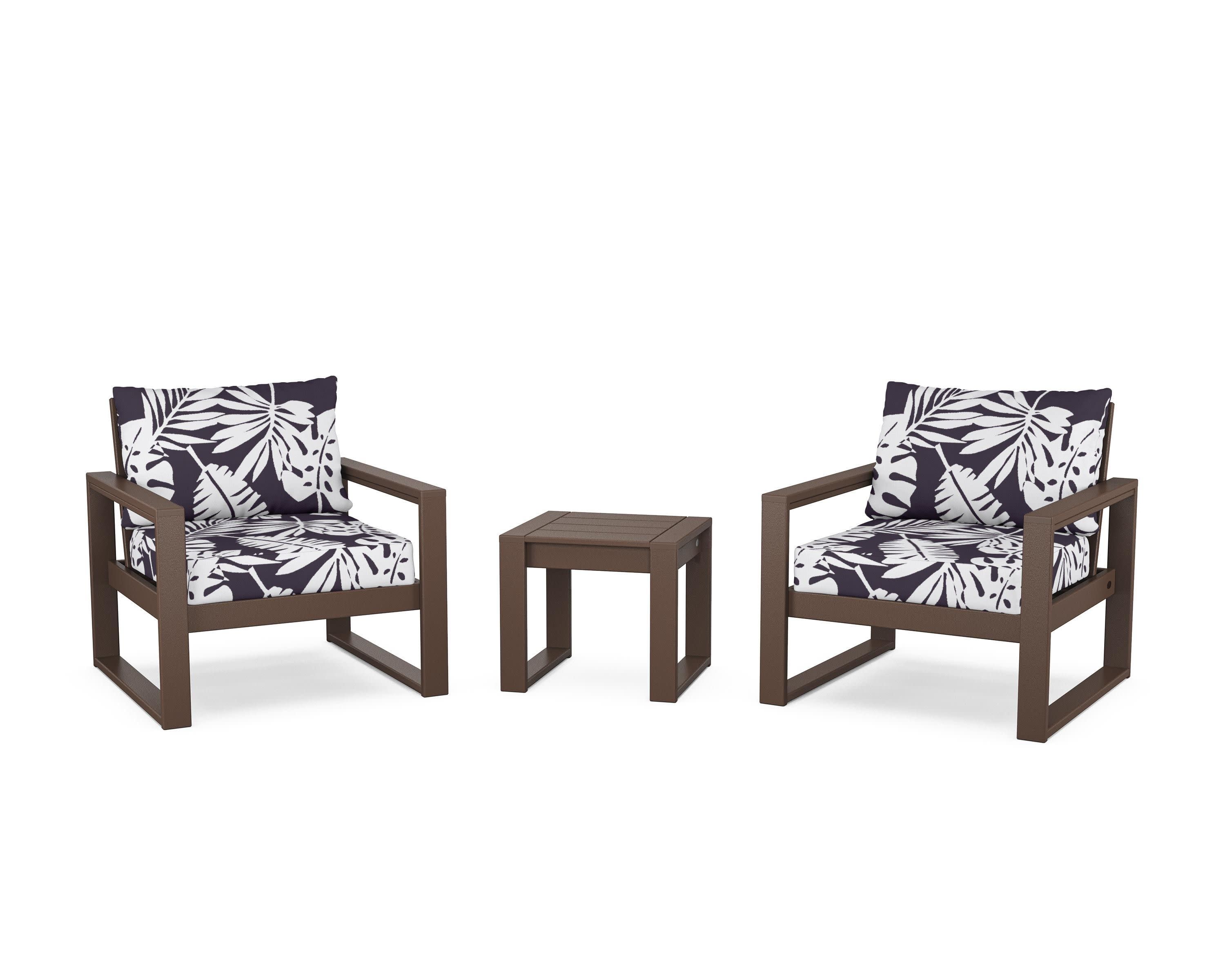 EDGE Sectional 3-Piece Deep Seating Set in Mahogany / Leaf Navy