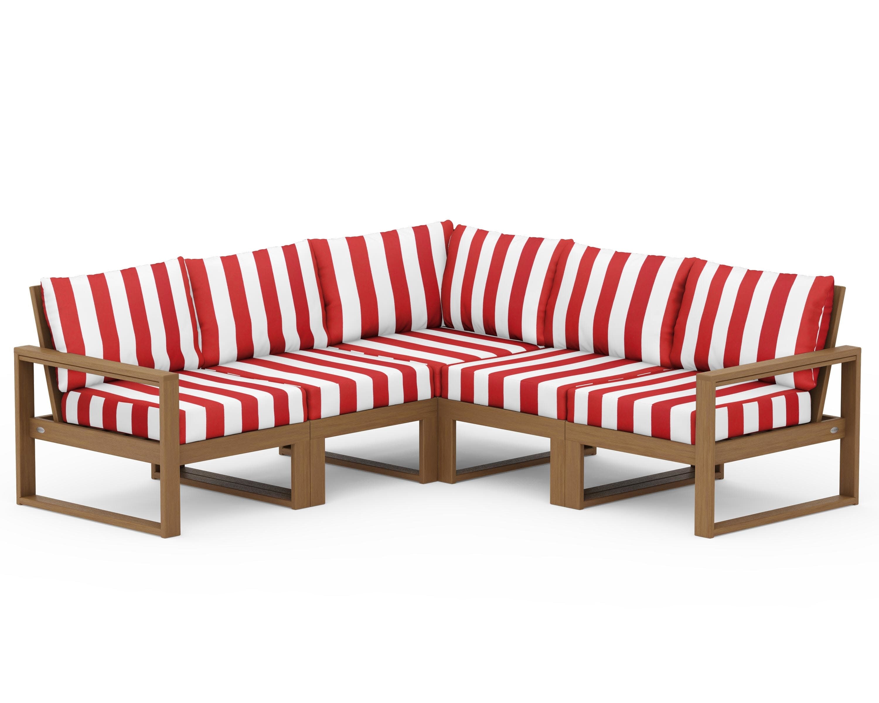 EDGE 5-Piece Modular Deep Seating Set in Natural / Cabana Stripe Crimson
