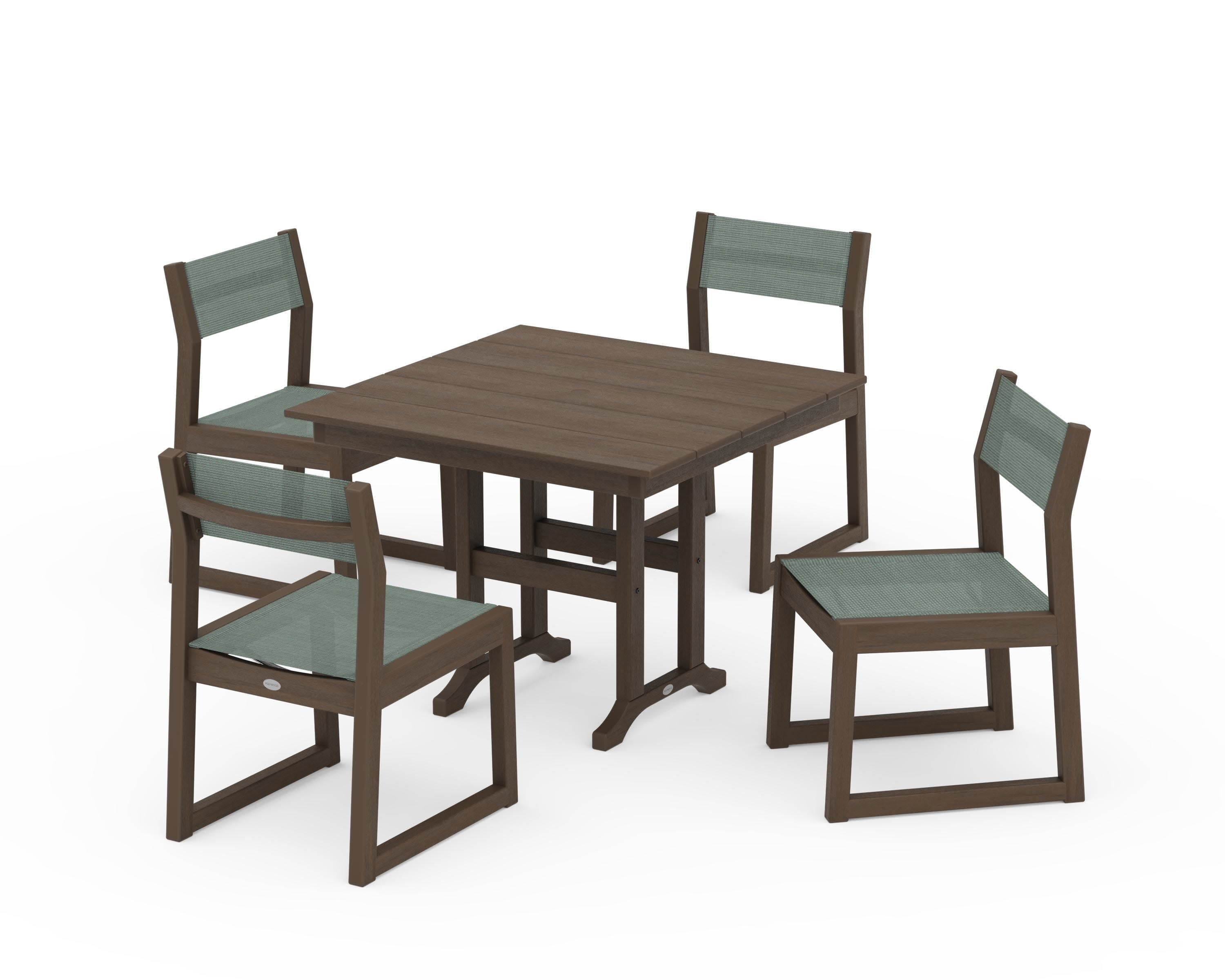 EDGE Sling Side Chair 5-Piece Farmhouse Dining Set in Kona / Dupioni Sea Mist Sling