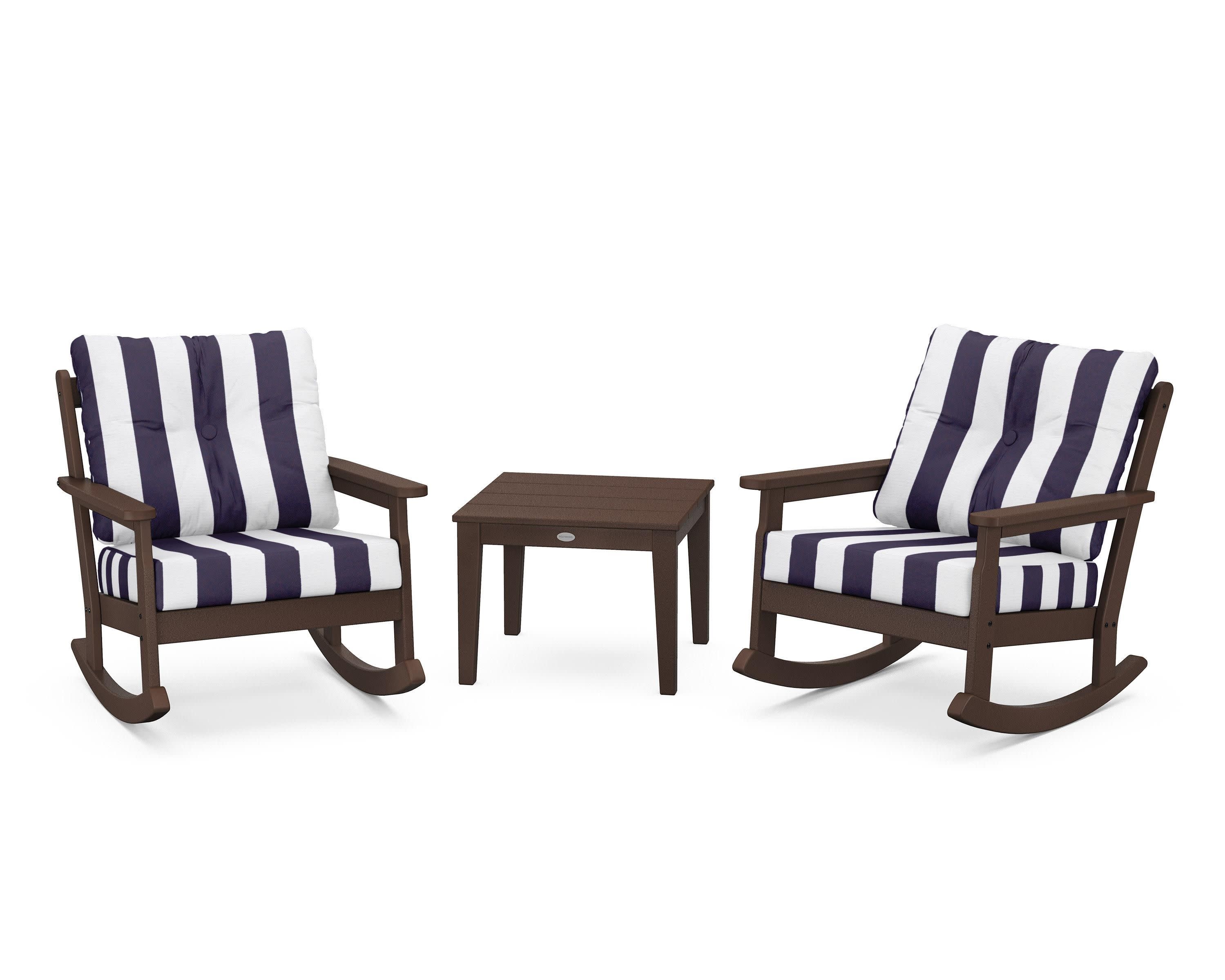 Vineyard 3-Piece Deep Seating Rocker Set in Mahogany / Cabana Stripe Navy