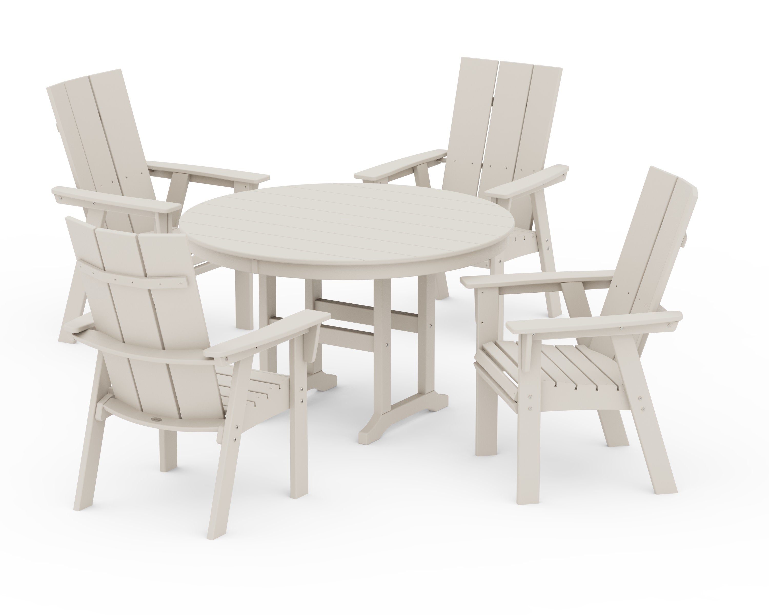 Modern Curveback Adirondack 5-Piece Round Farmhouse Dining Set in Sand