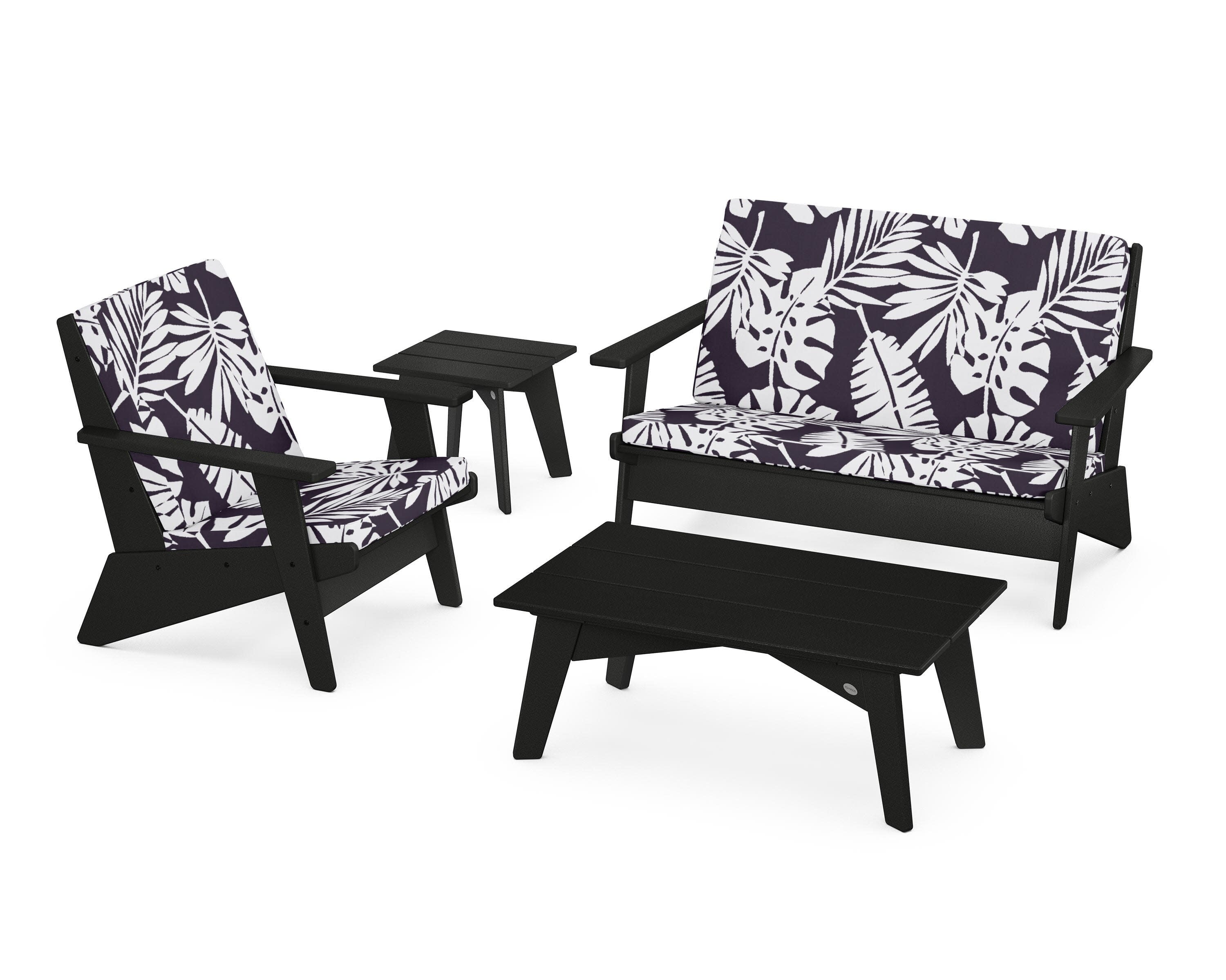 Riviera Modern Lounge 4-Piece Set in Black / Leaf Navy