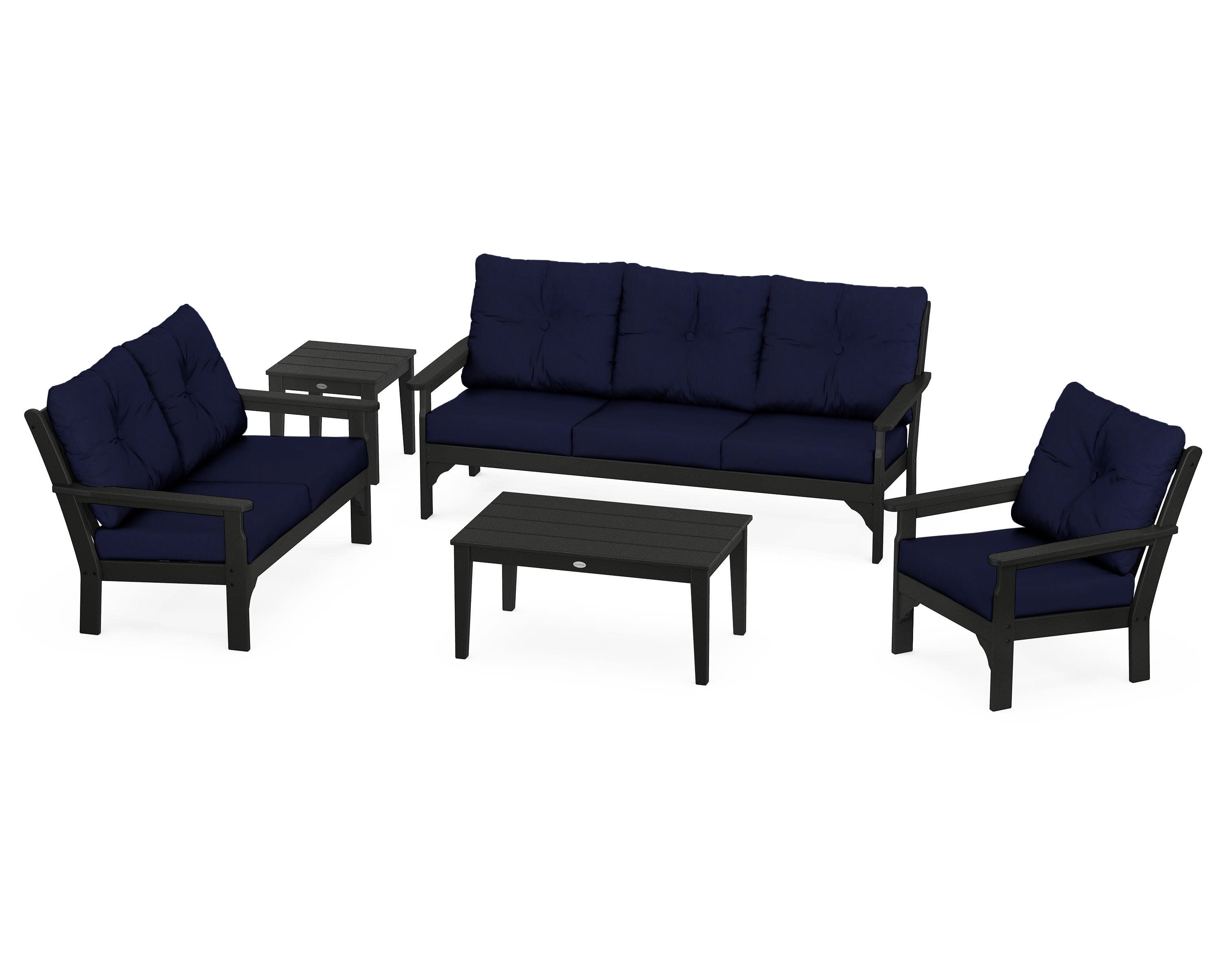 Vineyard 5 Piece Deep Seating Set in Black / Navy