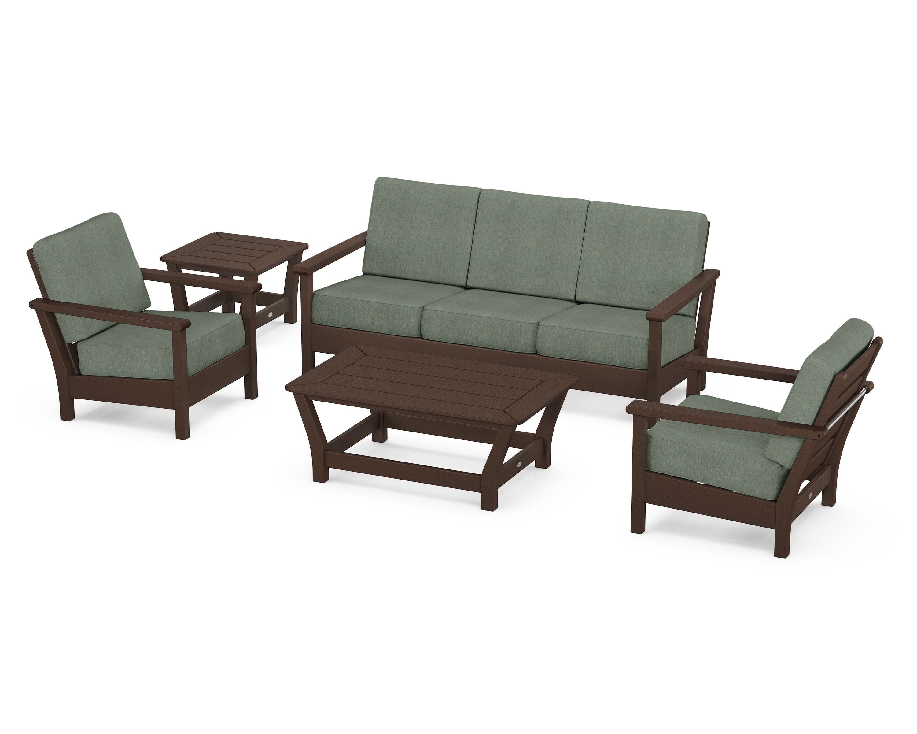 Harbour 5-Piece Deep Seating Set in Mahogany / Cast Sage