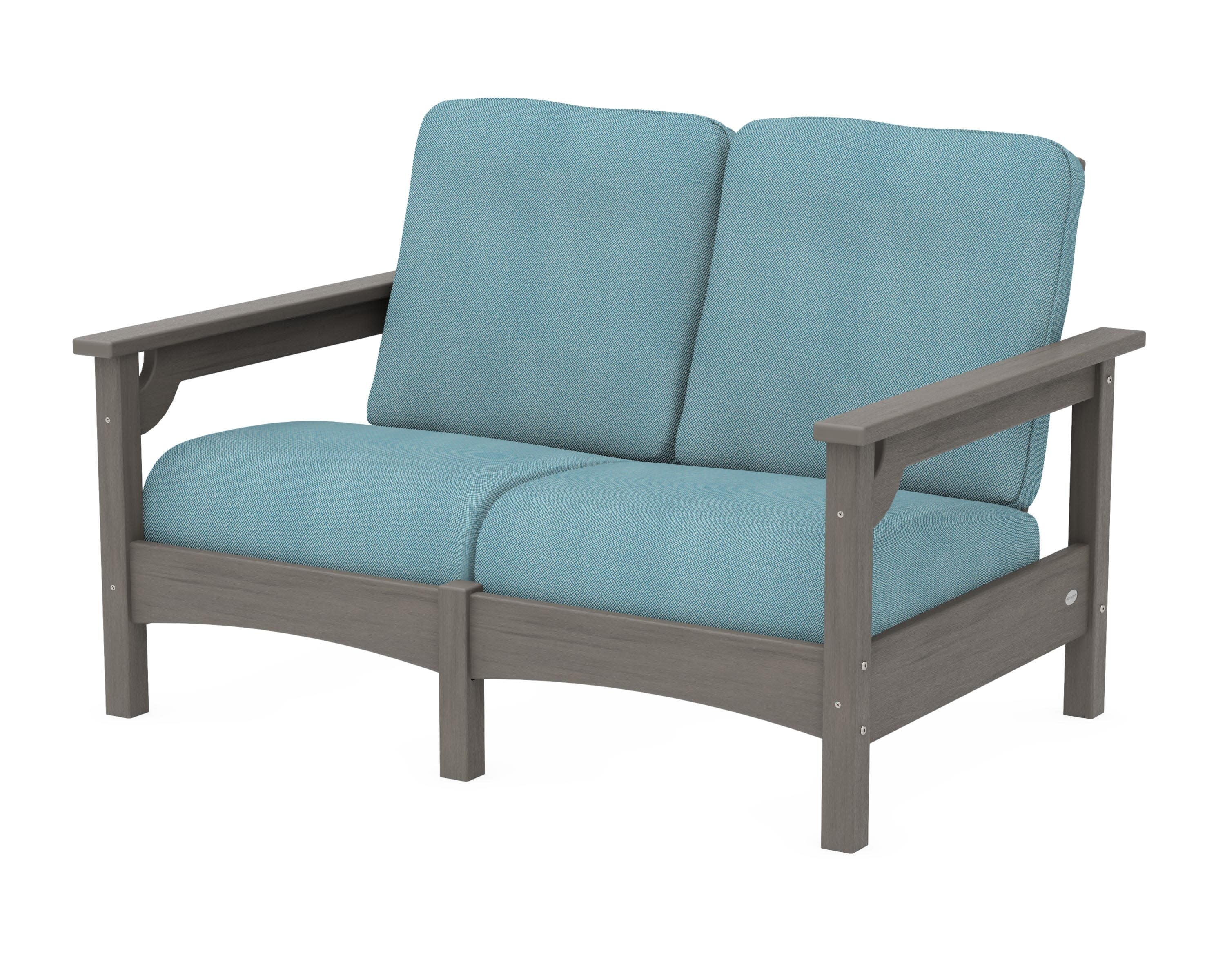 Club Loveseat in Driftwood / Lattice Sky Blue