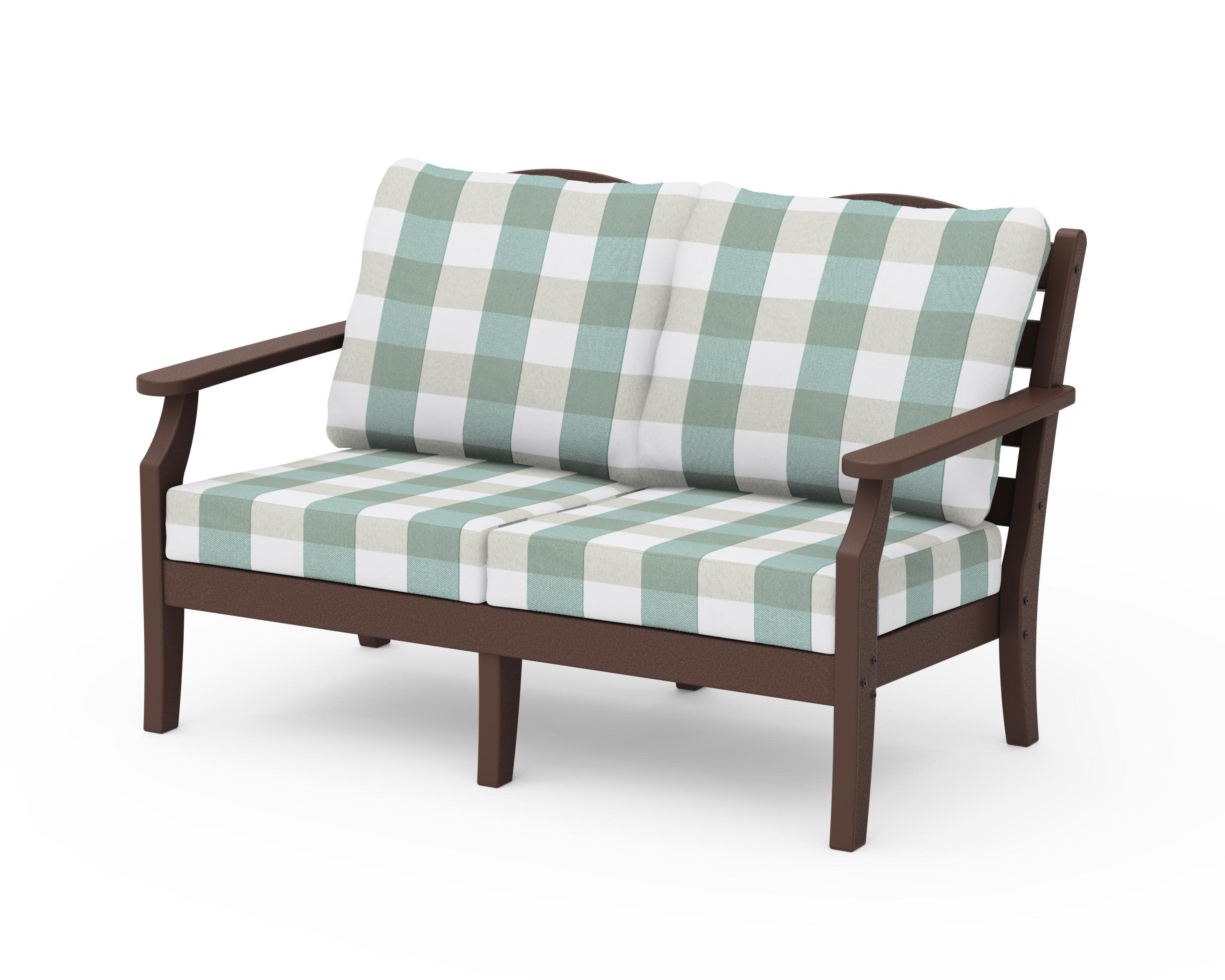 Savannah Deep Seating Loveseat in Mahogany / Buffalo Plaid Glacier Spa