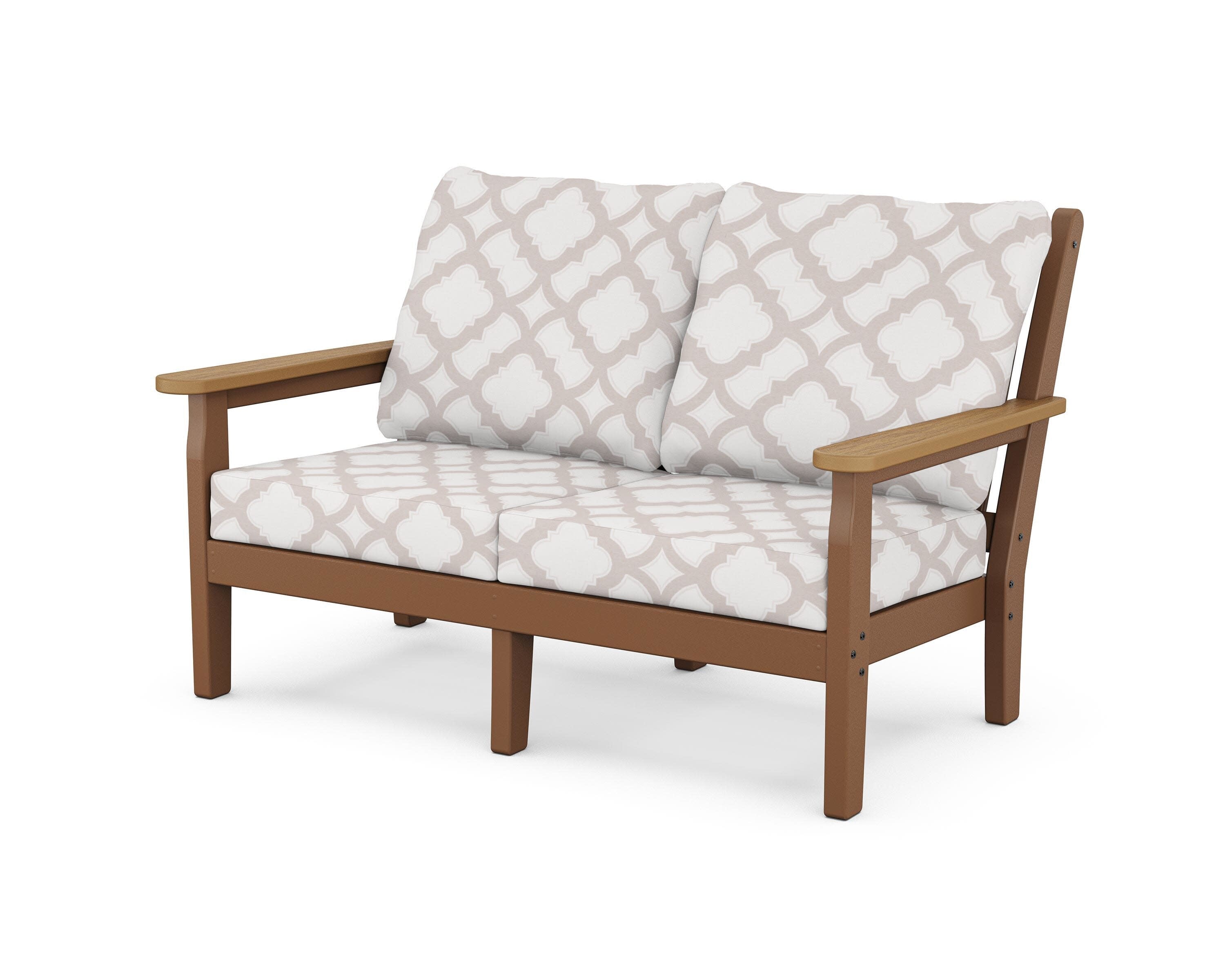 Chippendale Deep Seating Loveseat in Teak / Natural / Trellis Dune Burlap