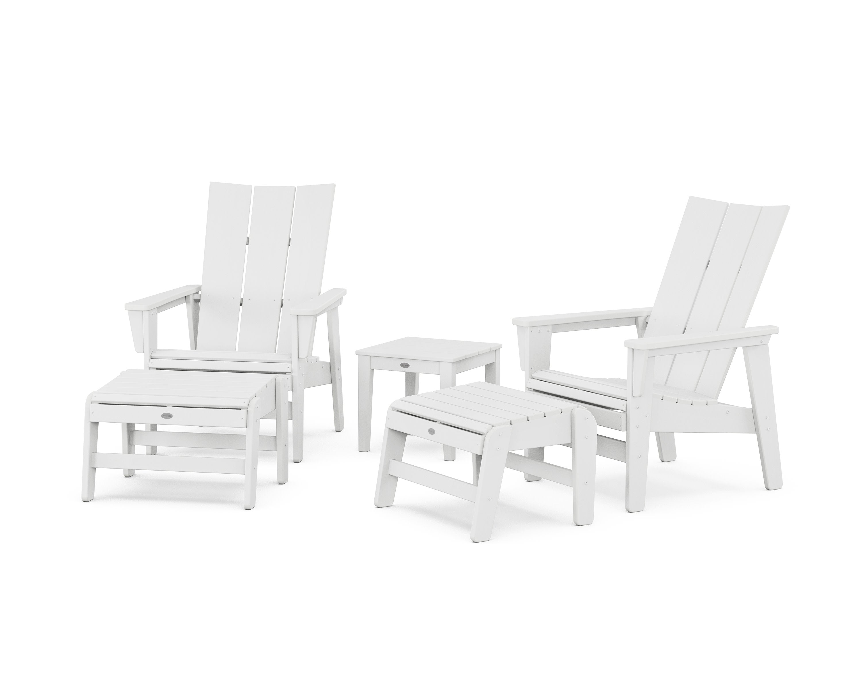 5-Piece Modern Grand Upright Adirondack Set with Ottomans and Side Table in White