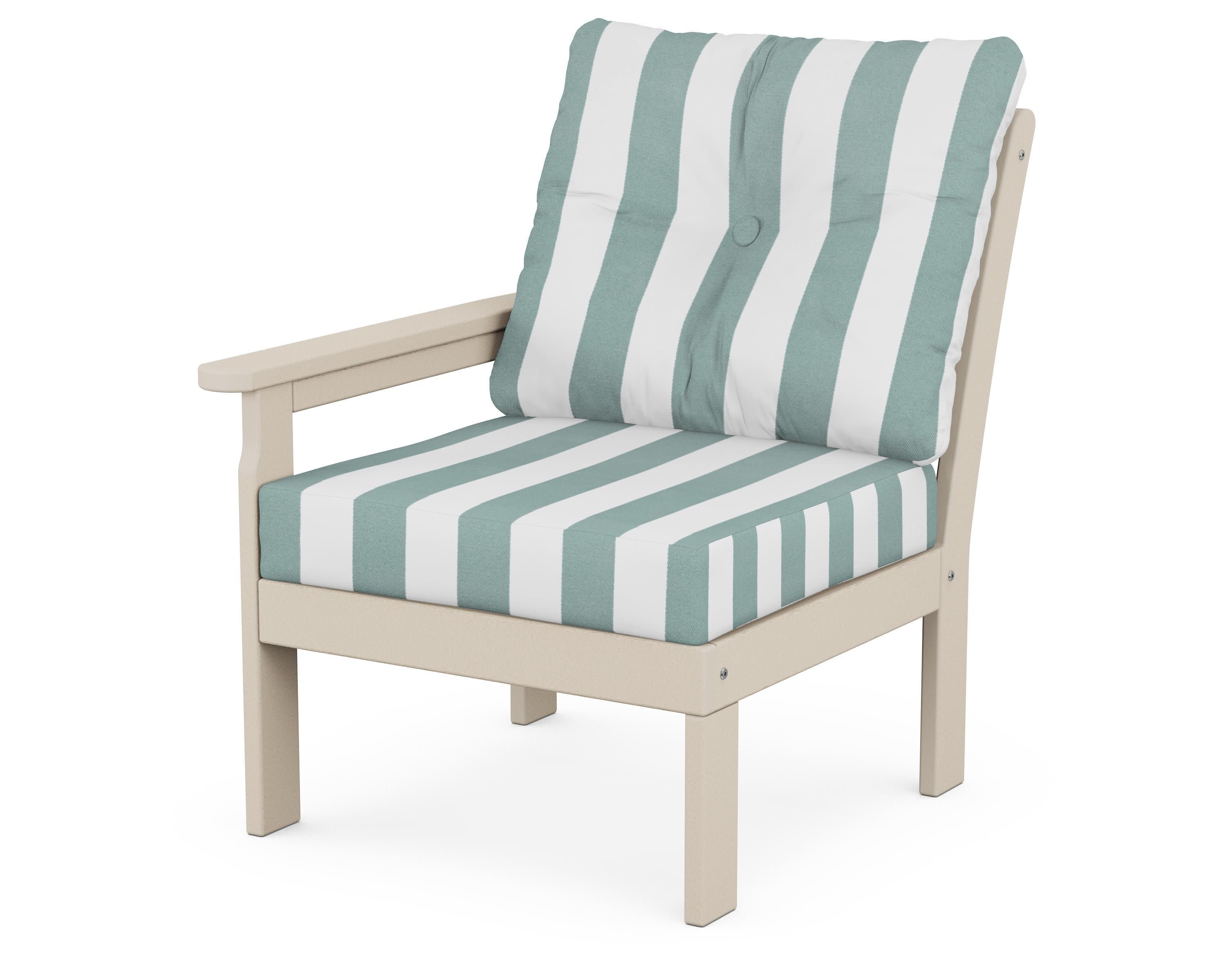 Vineyard Modular Left Arm Chair in Sand / Cabana Stripe Glacier Spa