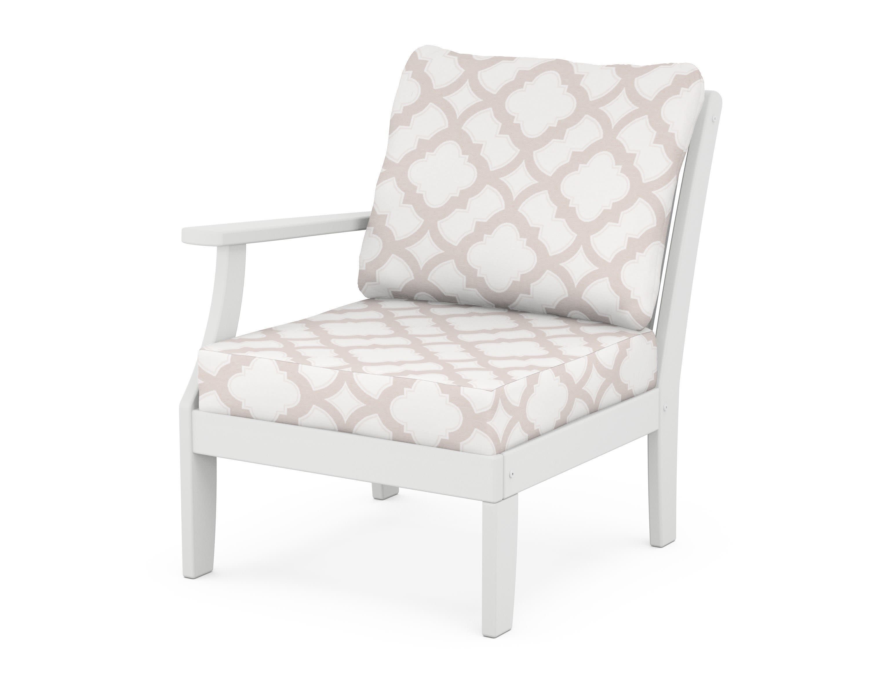 Braxton Modular Left Arm Chair in White / Trellis Dune Burlap