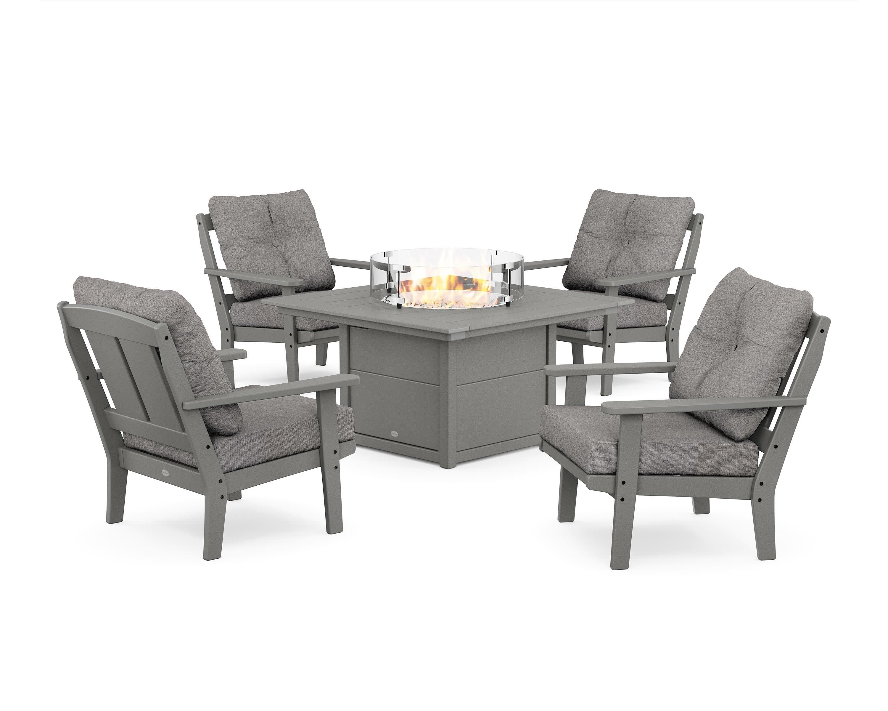 Mission 5-Piece Deep Seating Set with Fire Pit Table in Slate Grey / Grey Mist