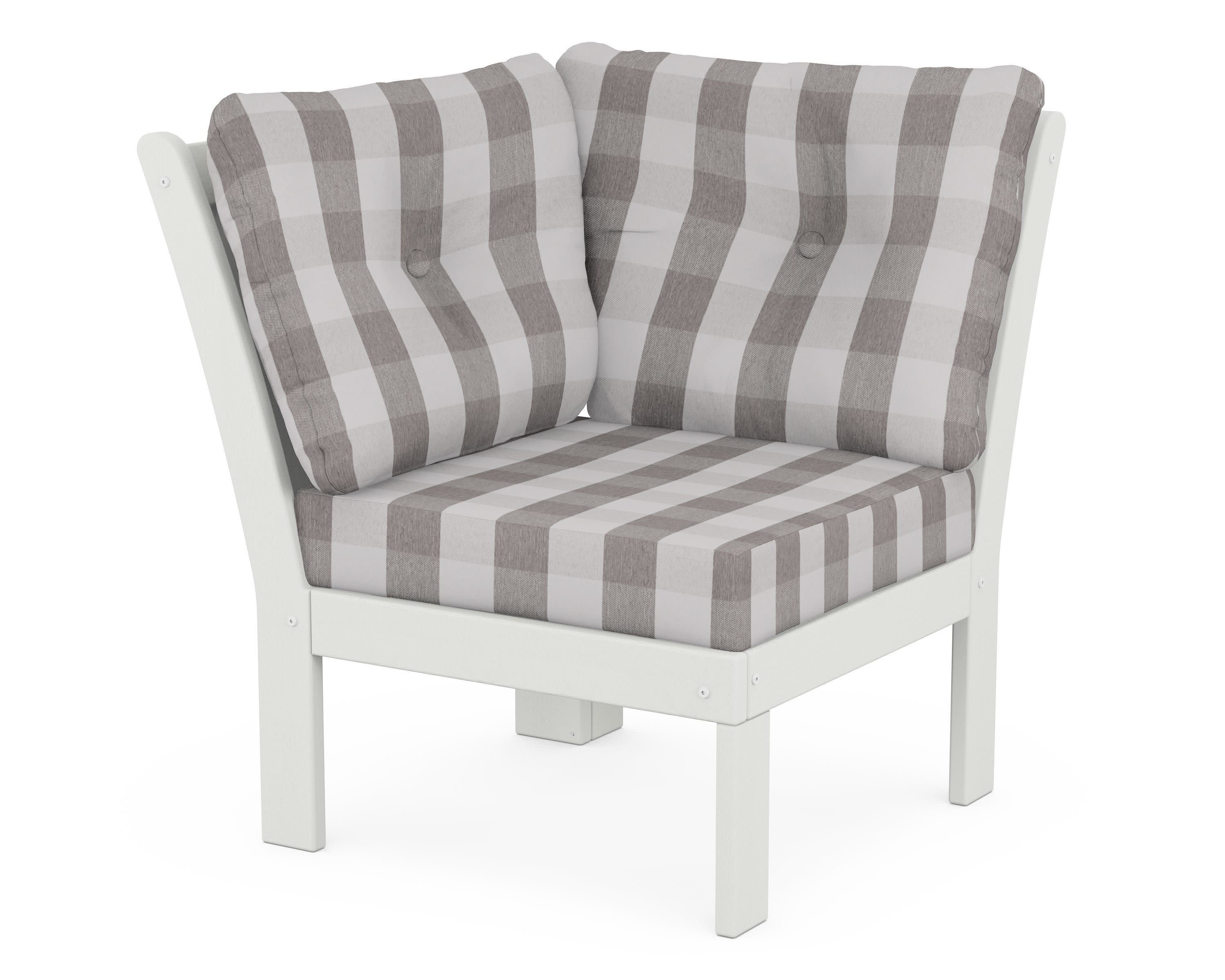 Vineyard Modular Corner Chair in Vintage White / Buffalo Plaid Grey Mist