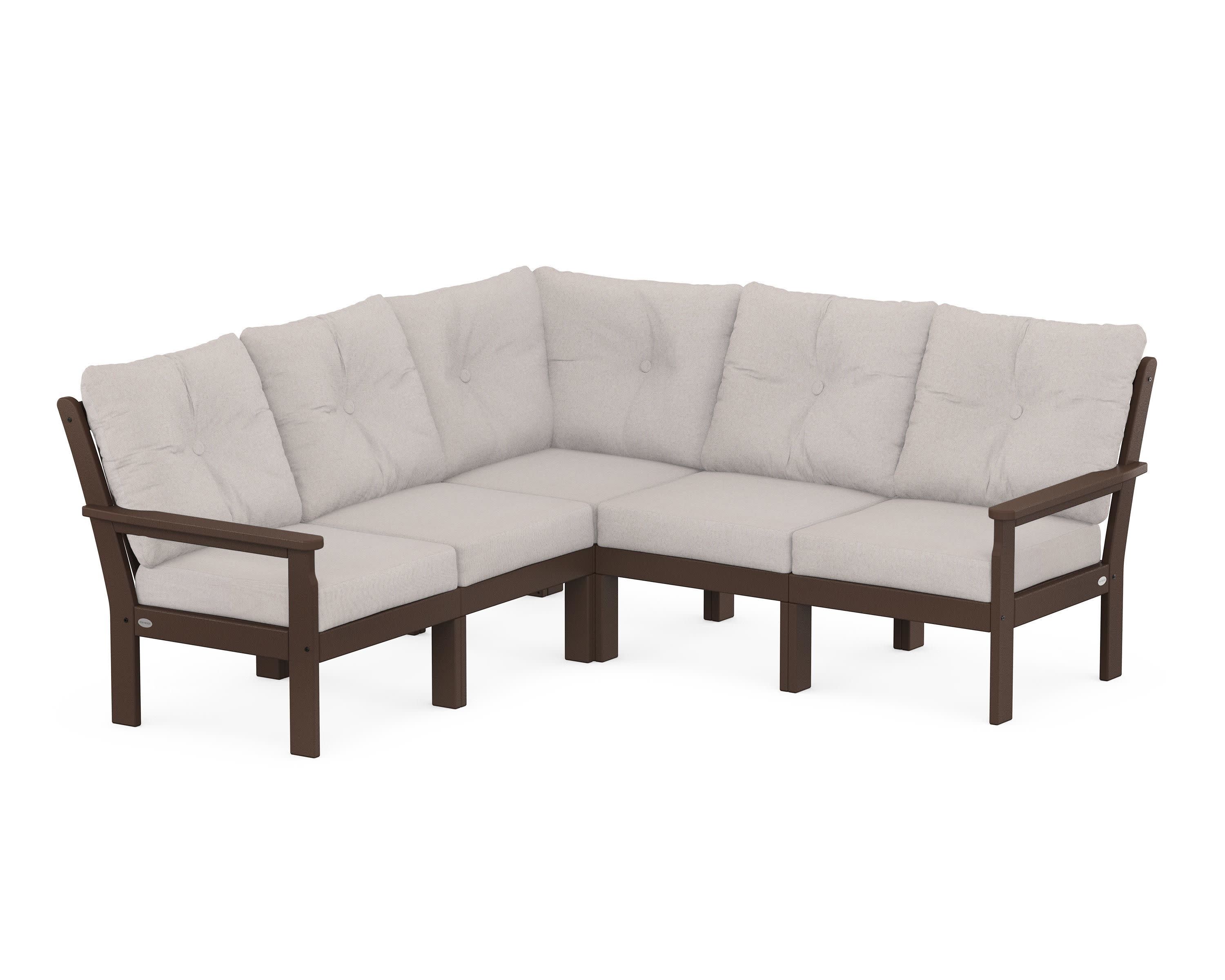 Vineyard 5-Piece Sectional in Mahogany / Dune Burlap