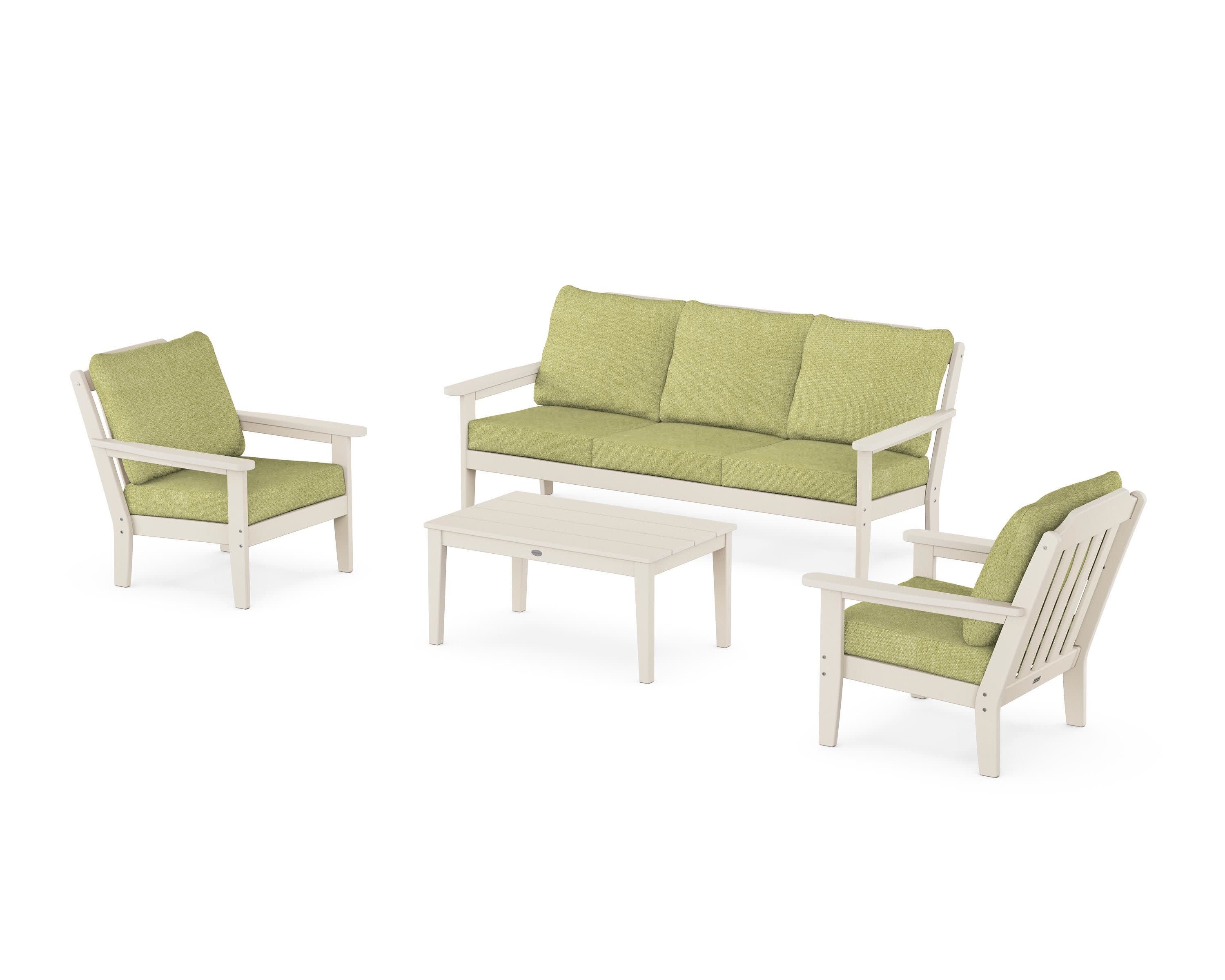 Cottage 4-Piece Deep Seating Set with Sofa in Sand / Chartreuse Boucle