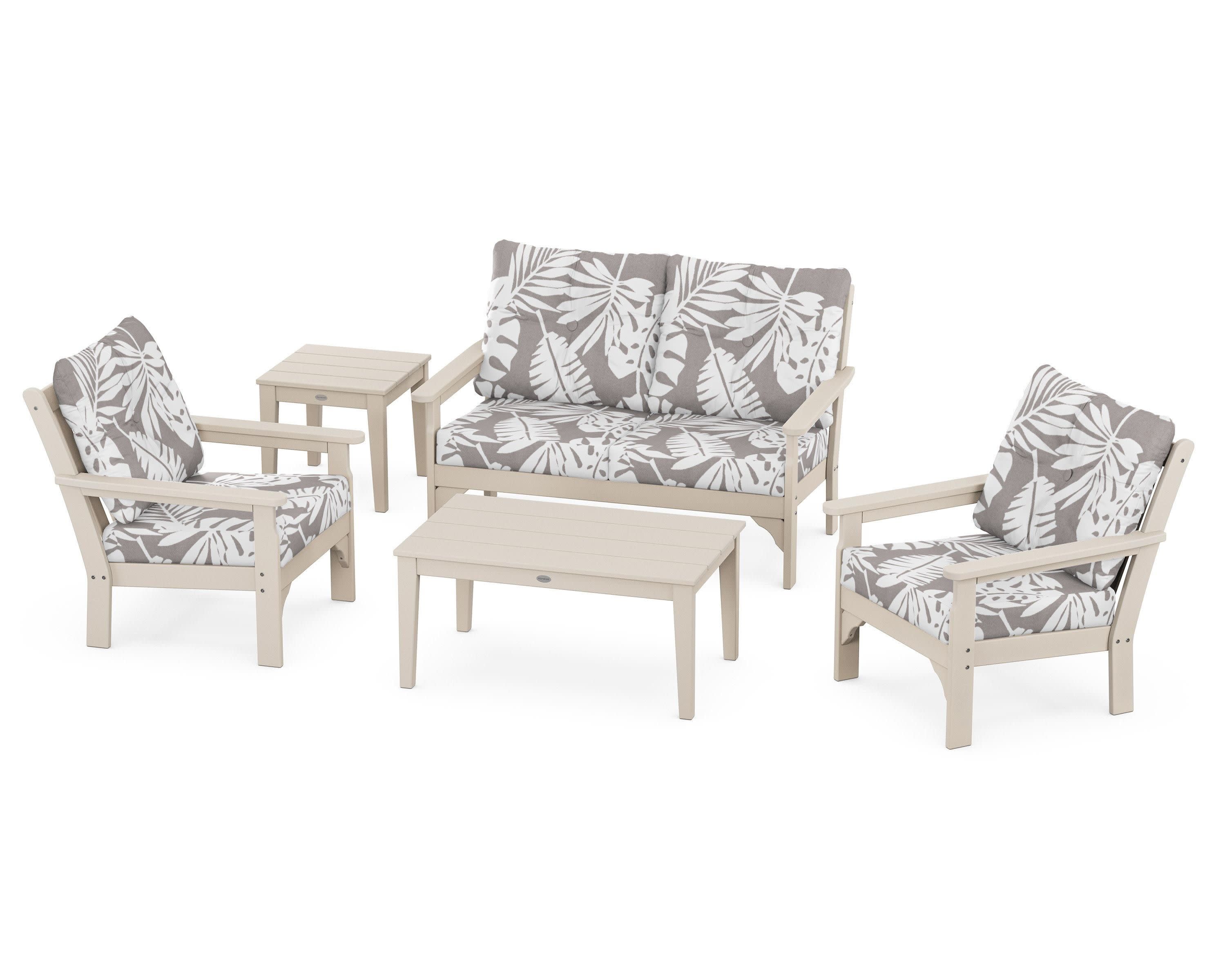 Vineyard 5-Piece Deep Seating Set in Sand / Leaf Grey Mist