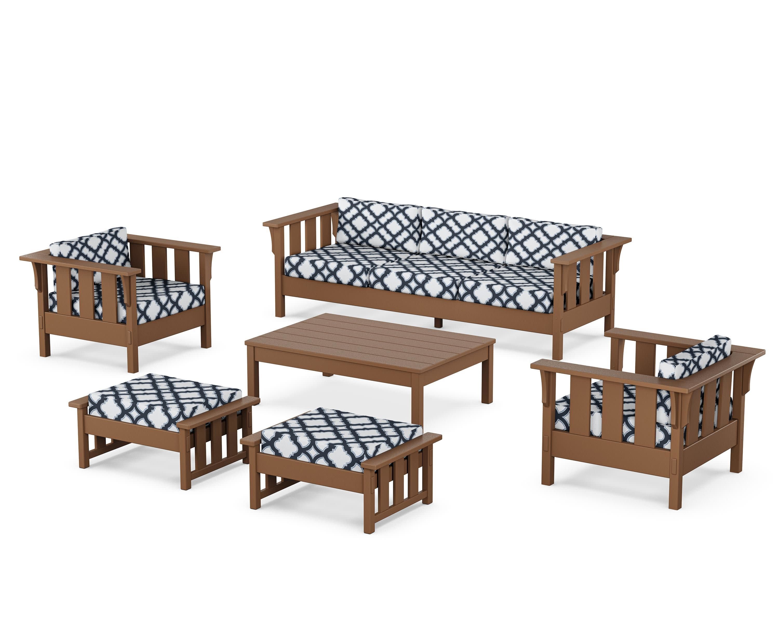 Acadia 6-Piece Lounge Sofa Set in Teak / Trellis Marine Indigo