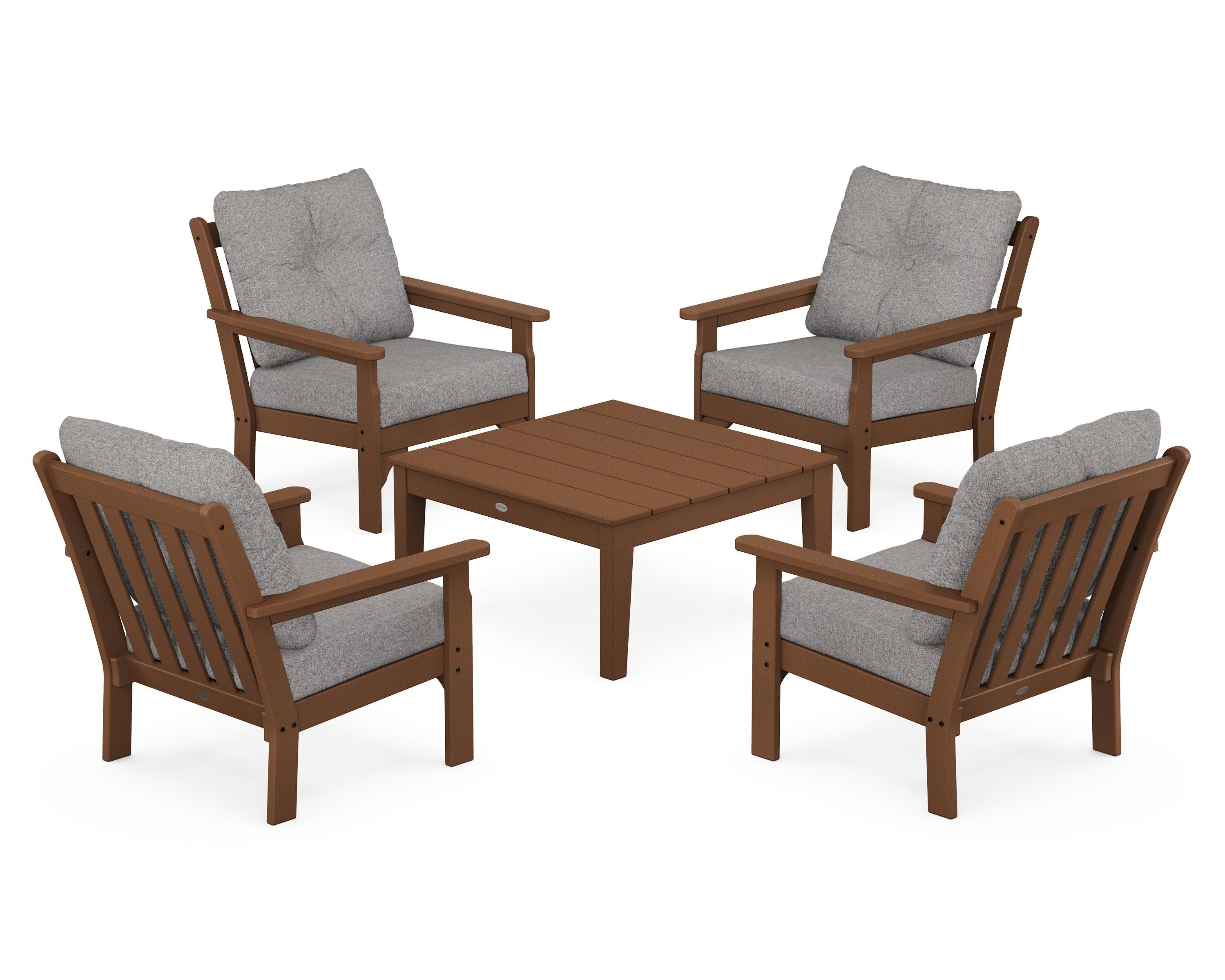 Vineyard 5-Piece Deep Seating Conversation Set in Teak / Grey Mist