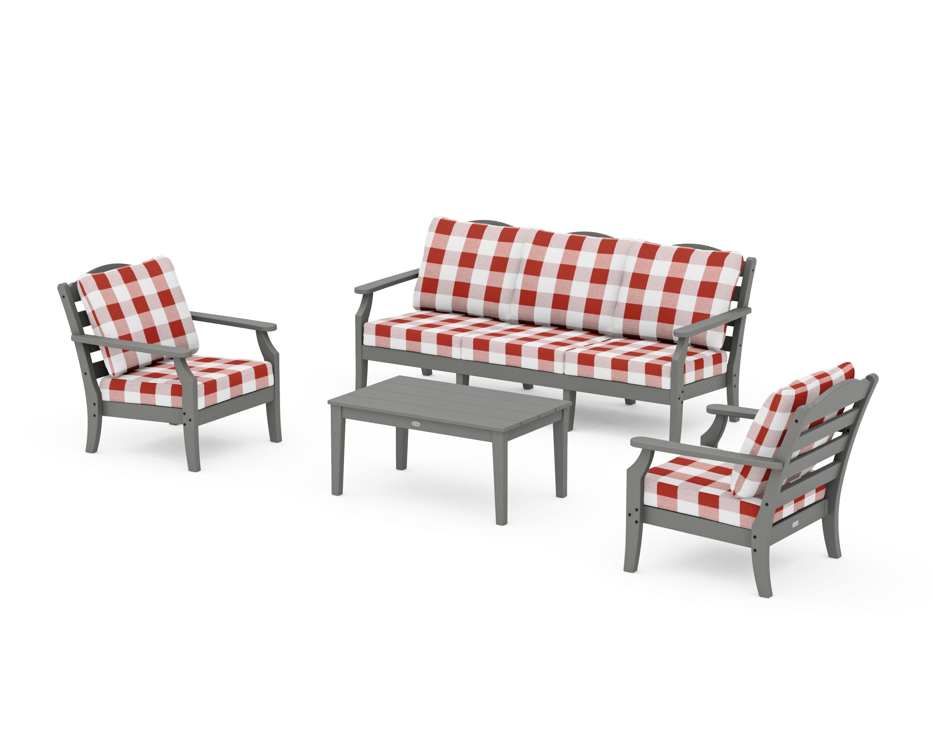 Savannah 4-Piece Deep Seating Set with Sofa in Slate Grey / Buffalo Plaid Crimson