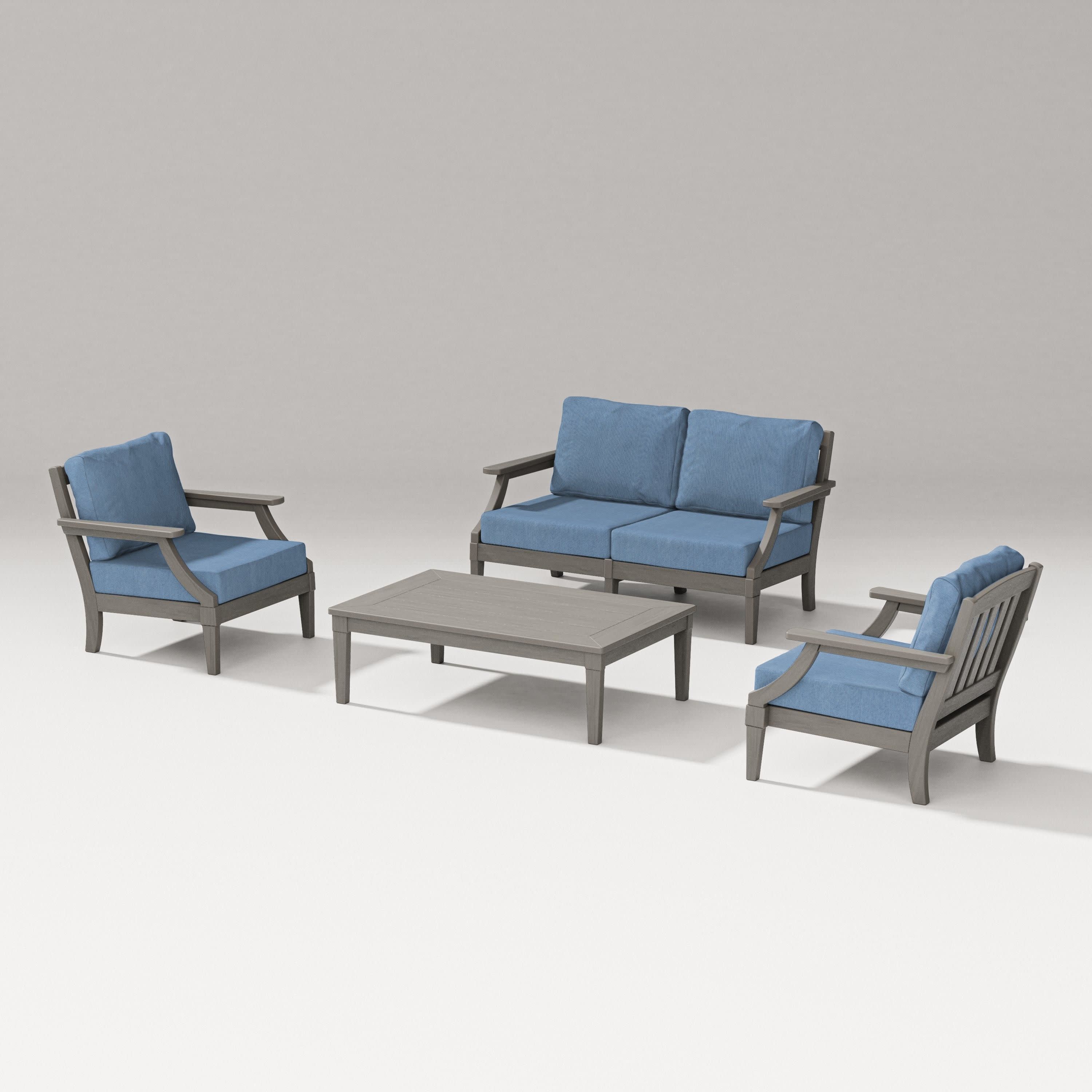 Estate Lounge 4-Piece Loveseat Set in Driftwood / Sky Blue