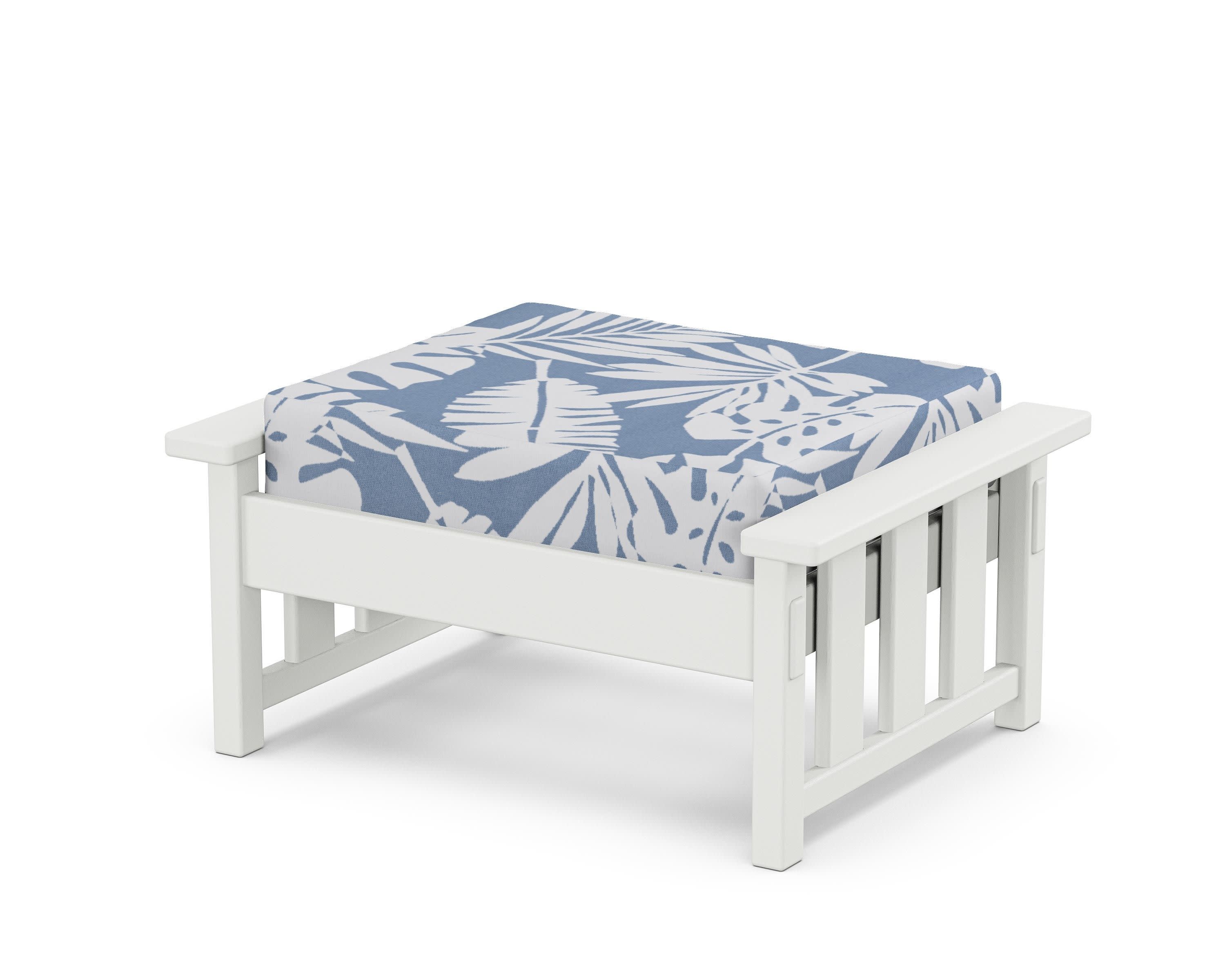 Acadia Deep Seating Ottoman in White / Leaf Sky Blue