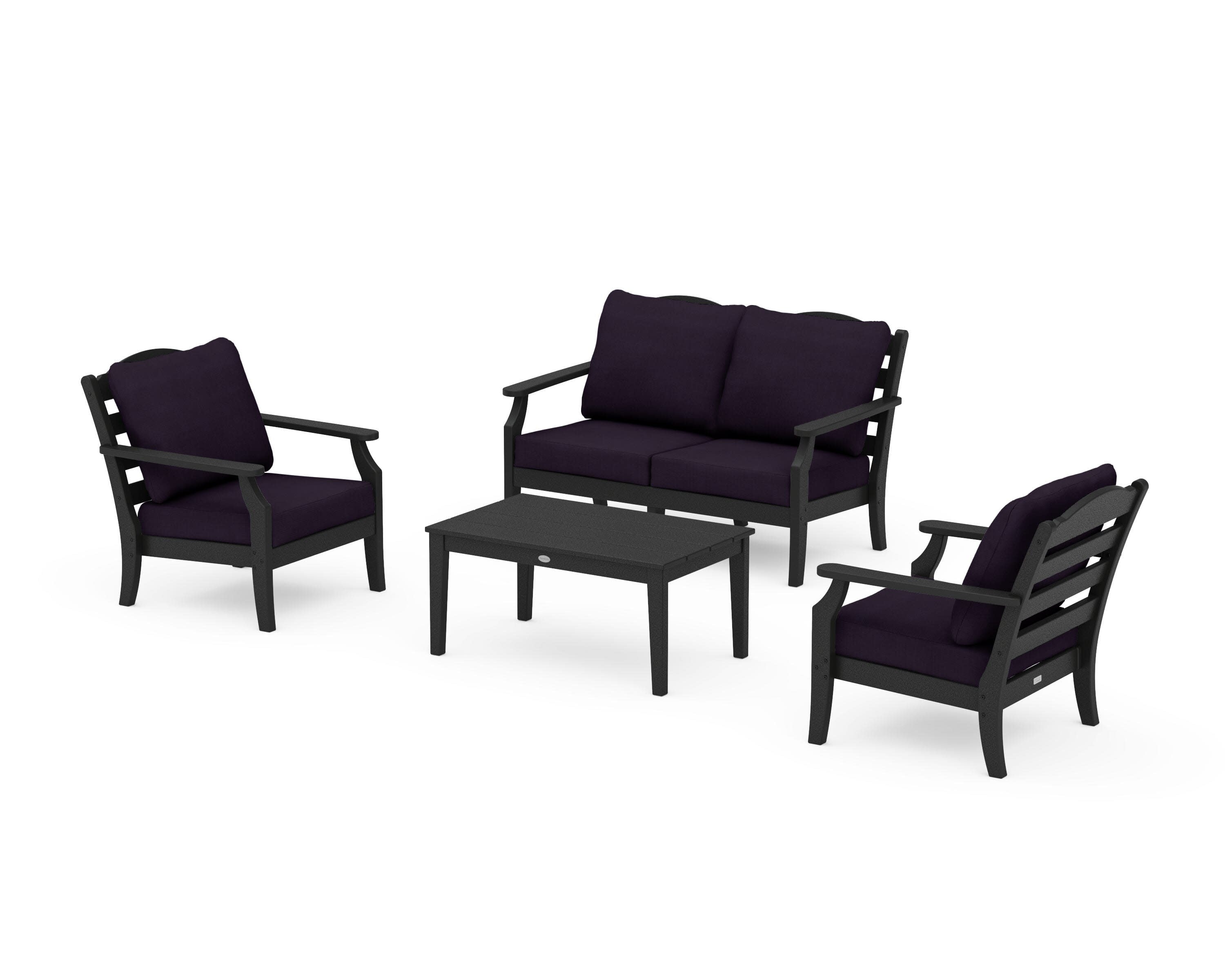 Savannah 4-Piece Deep Seating Set with Loveseat in Black / Navy Linen