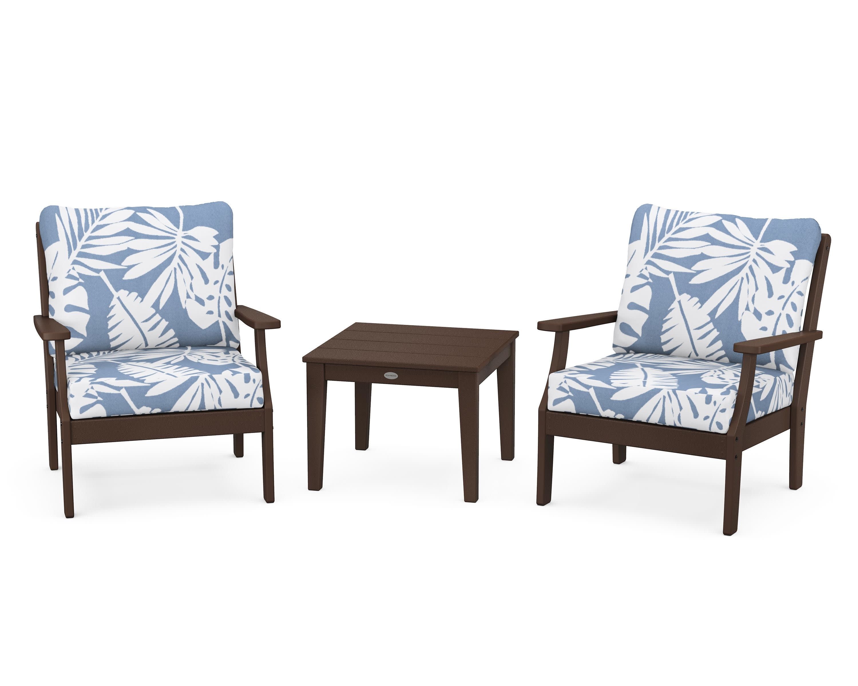 Braxton 3-Piece Deep Seating Set in Mahogany / Leaf Sky Blue
