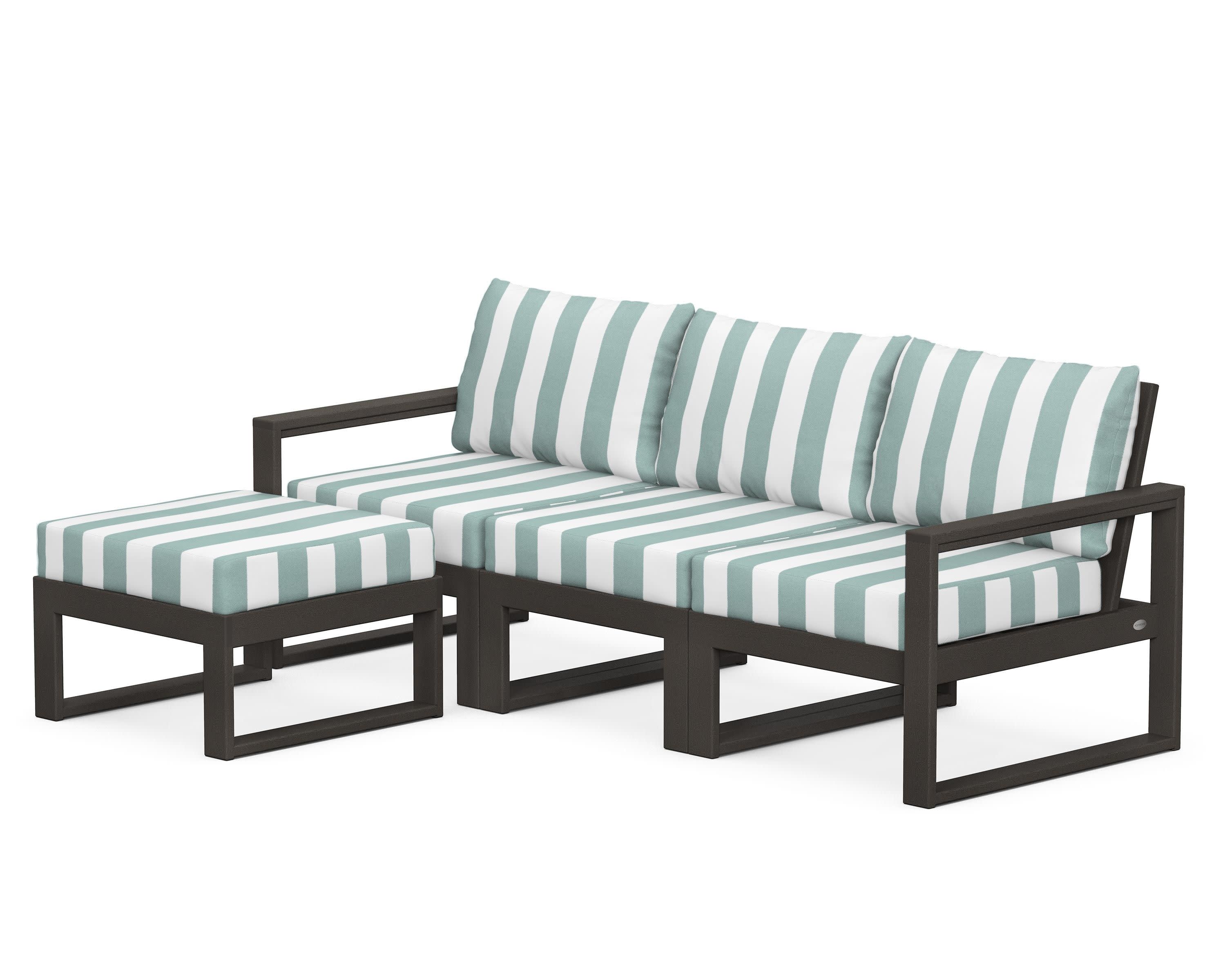 EDGE 4-Piece Modular Deep Seating Set with Ottoman in Vintage Coffee / Cabana Stripe Glacier Spa