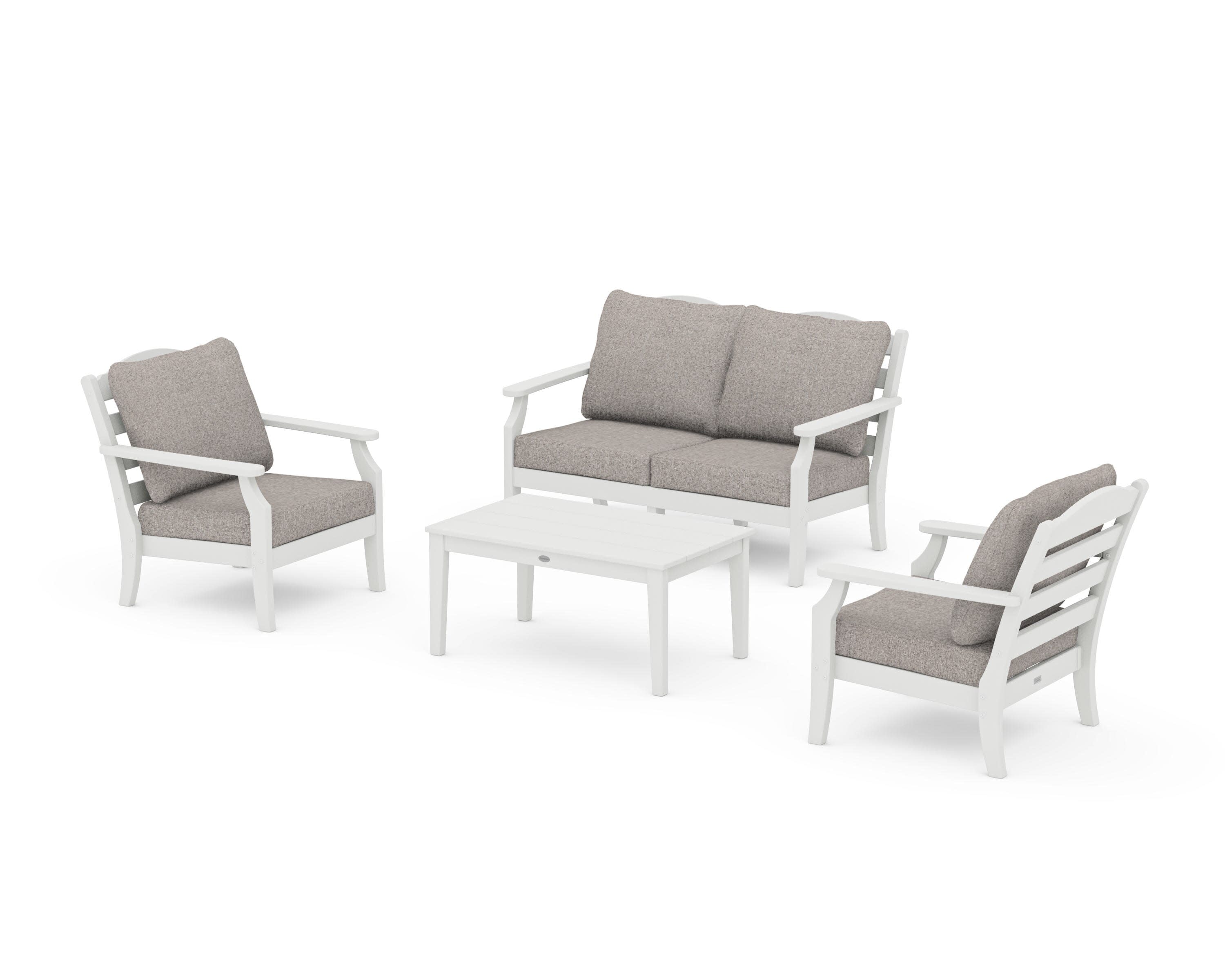 Savannah 4-Piece Deep Seating Set with Loveseat in Vintage White / Weathered Tweed