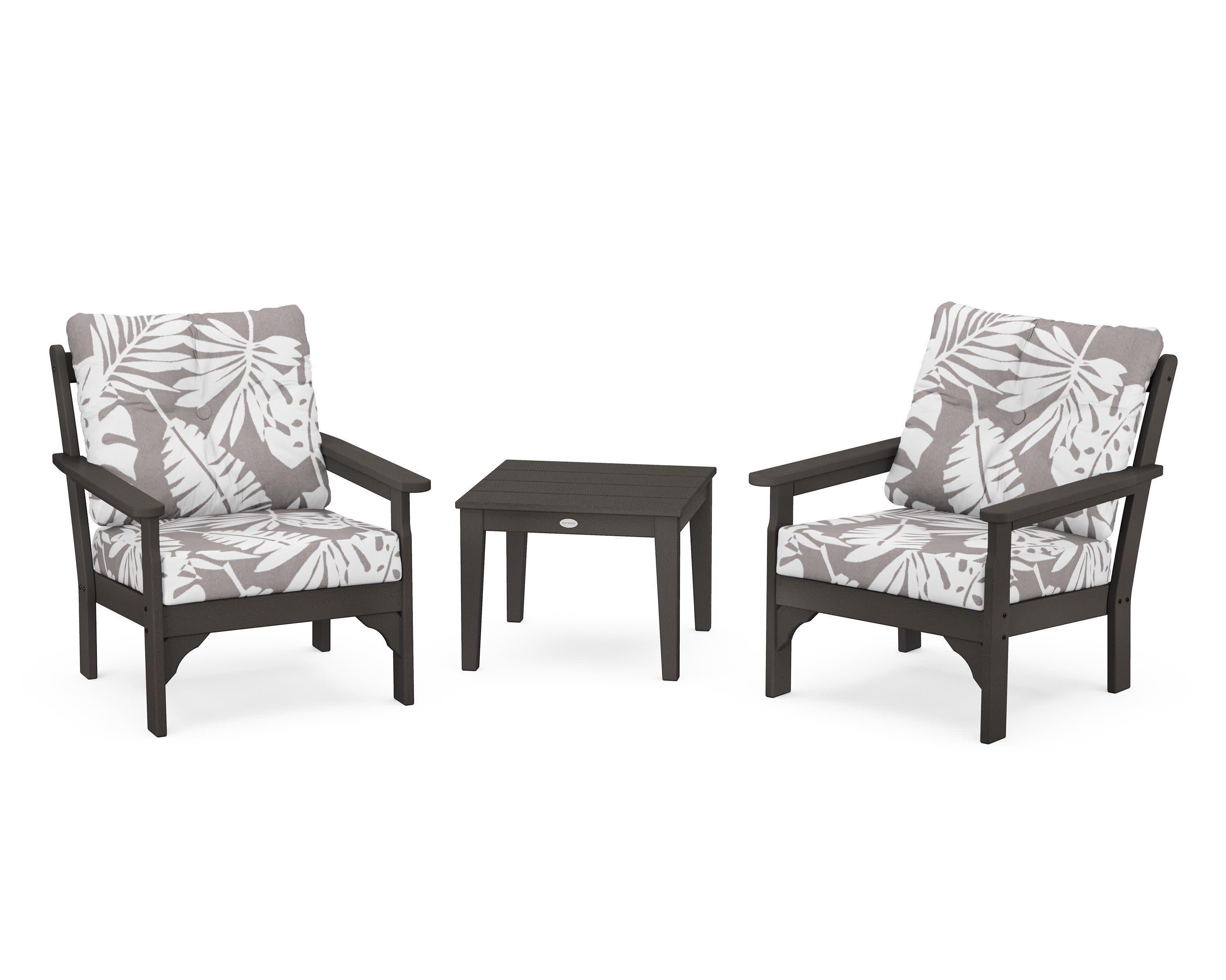 Vineyard 3-Piece Deep Seating Set in Vintage Coffee / Leaf Grey Mist