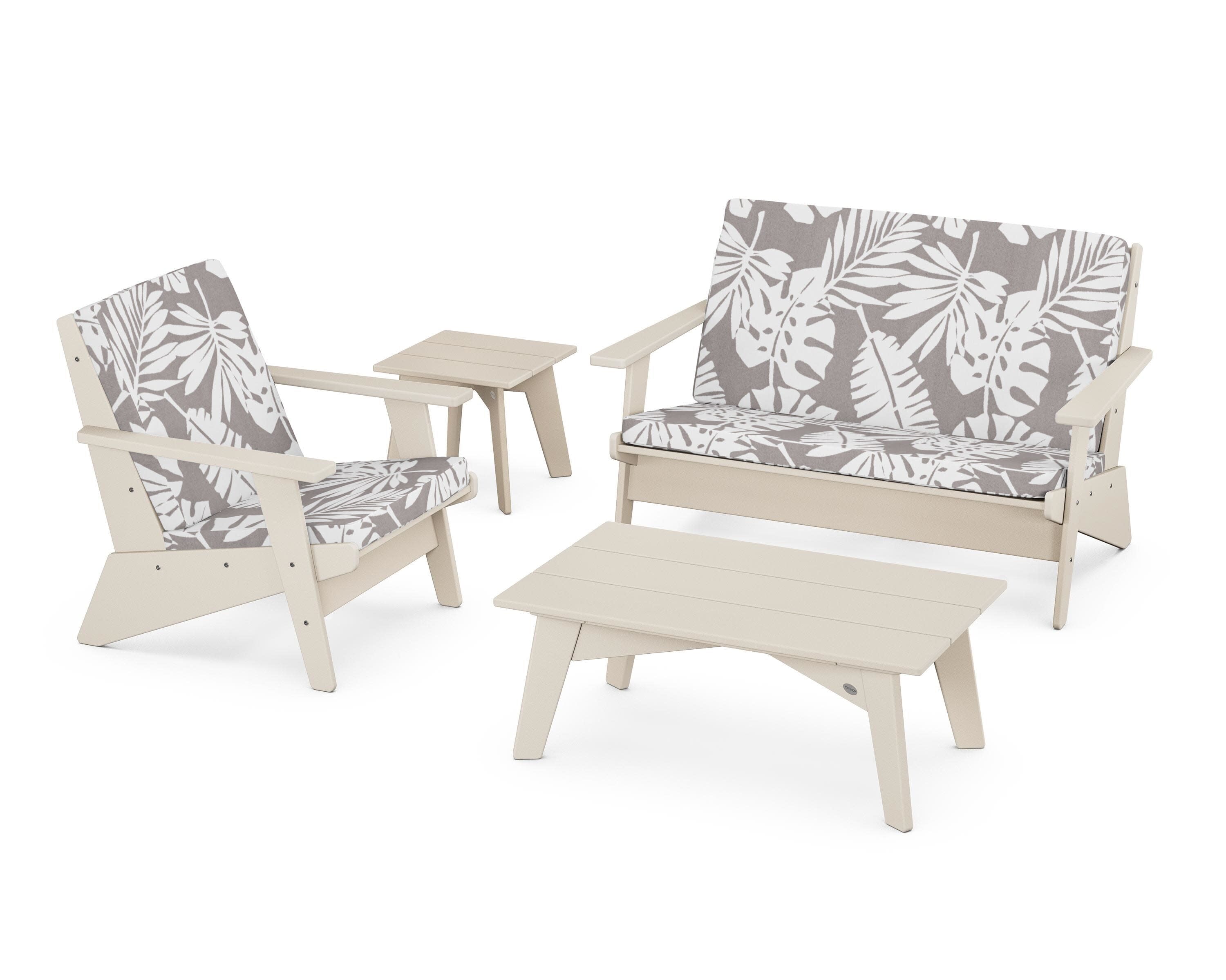 Riviera Modern Lounge 4-Piece Set in Sand / Leaf Grey Mist