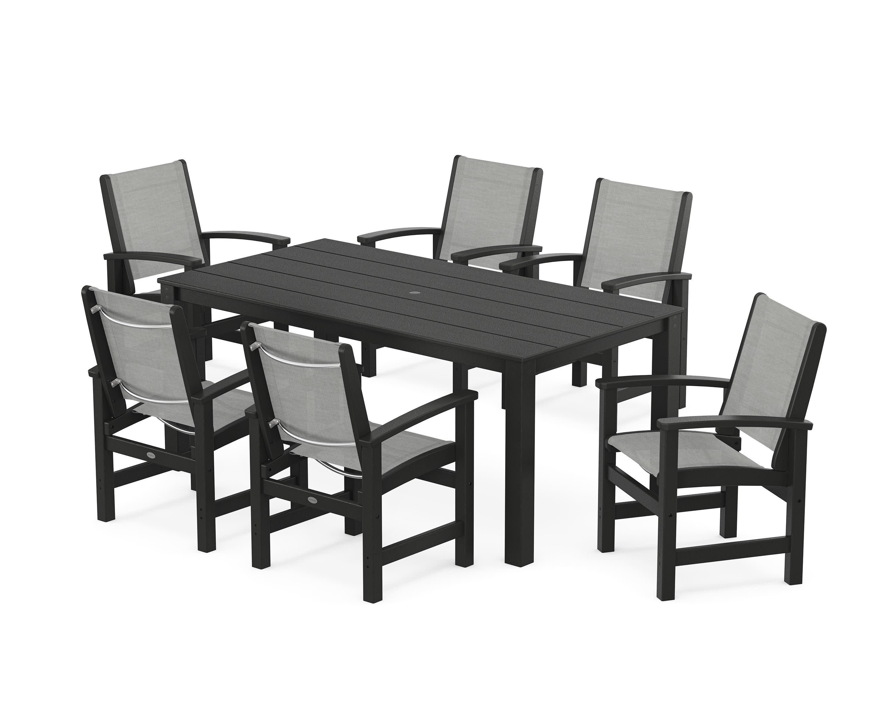 Coastal 7-Piece Parsons Dining Set in Black / Metallic Sling
