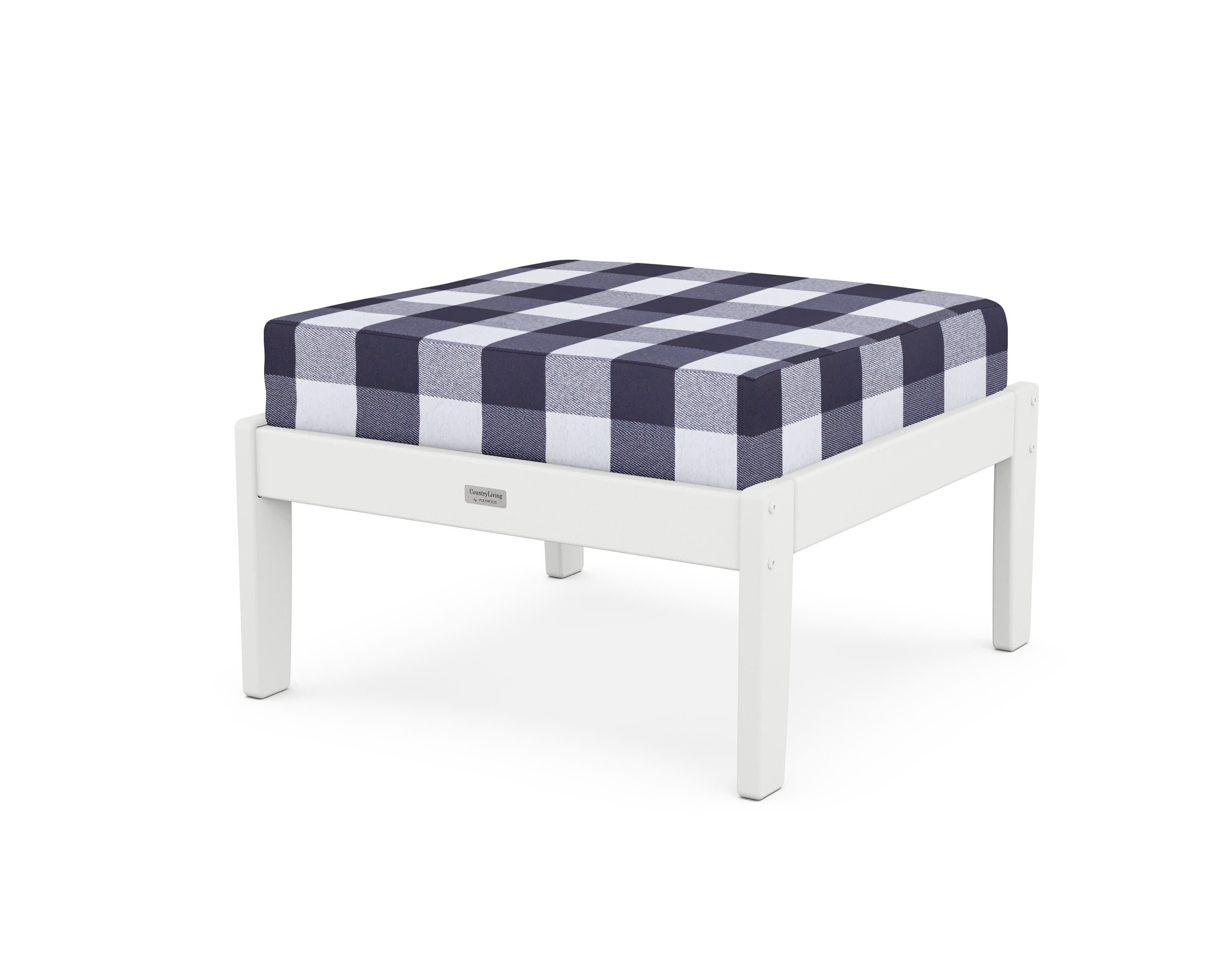 Cottage Deep Seating Ottoman in White / Buffalo Plaid Navy