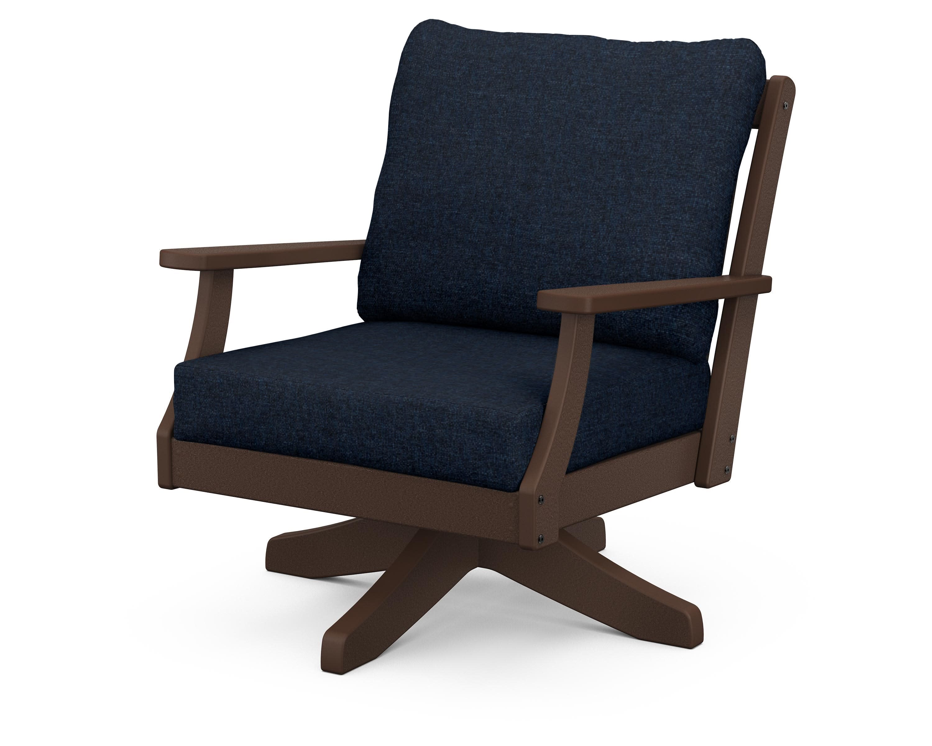 Braxton Deep Seating Swivel Chair in Mahogany / Marine Indigo
