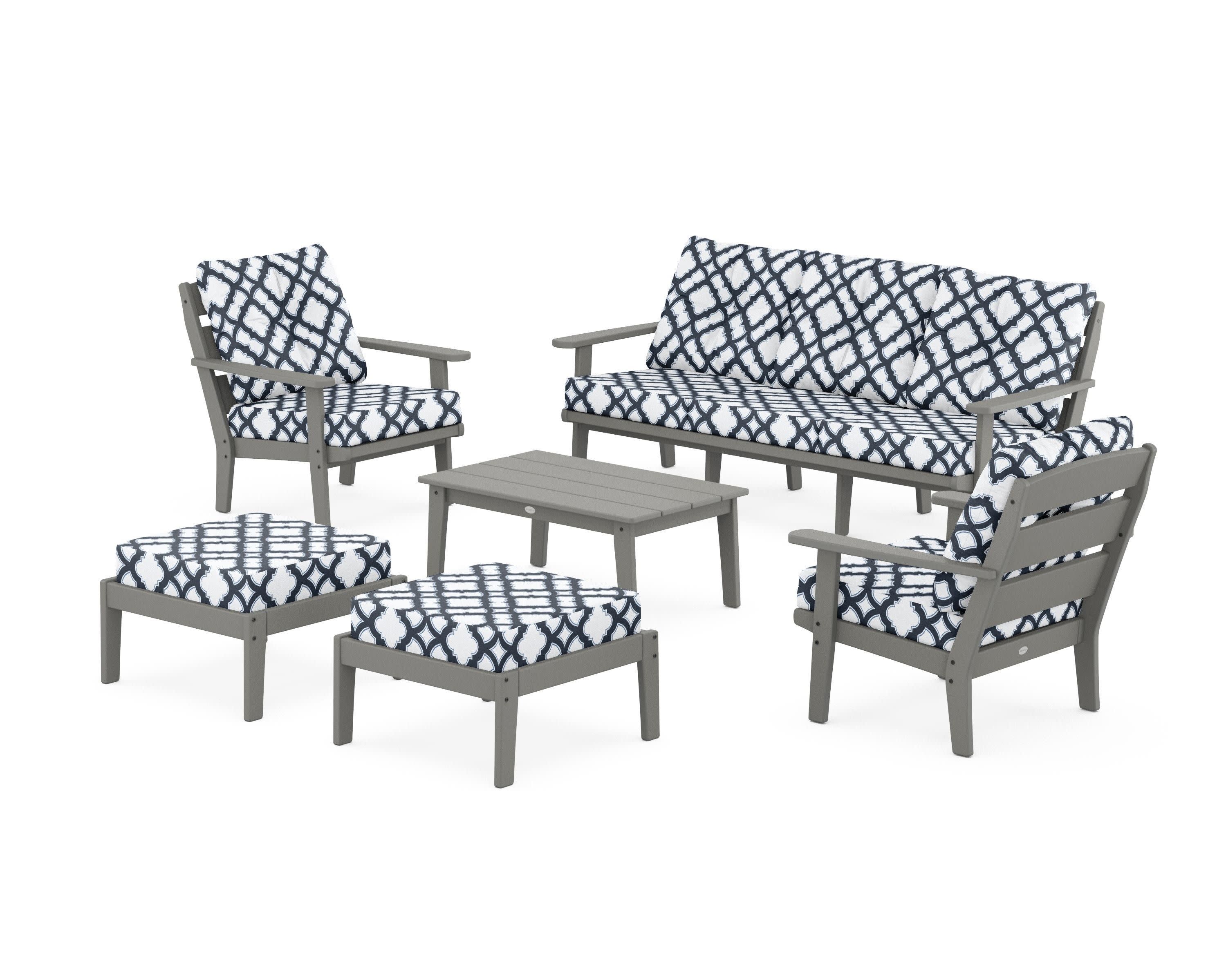 Lakeside 6-Piece Lounge Sofa Set in Slate Grey / Trellis Marine Indigo